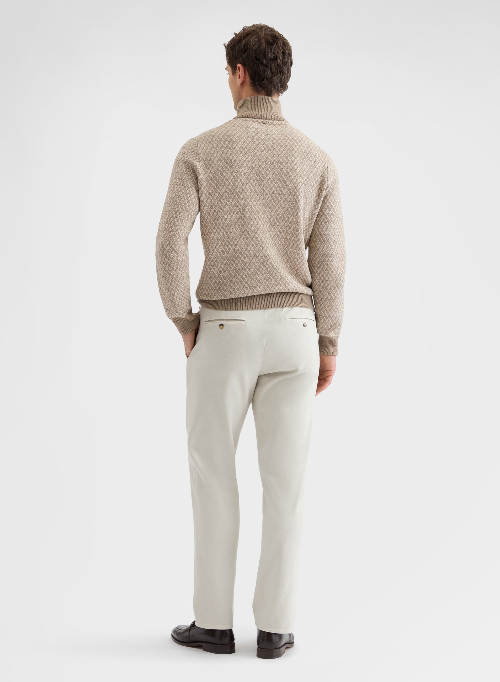 ARGYLE JACQUARD HIGH NECK HALF ZIP SWEATER