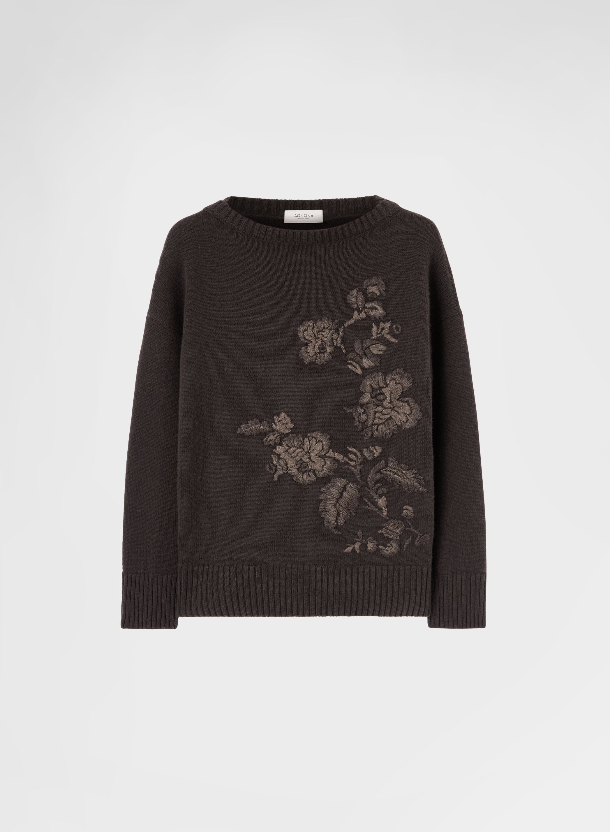 CASHMERE PLAIN KNIT BOAT NECK SWEATER EBONY