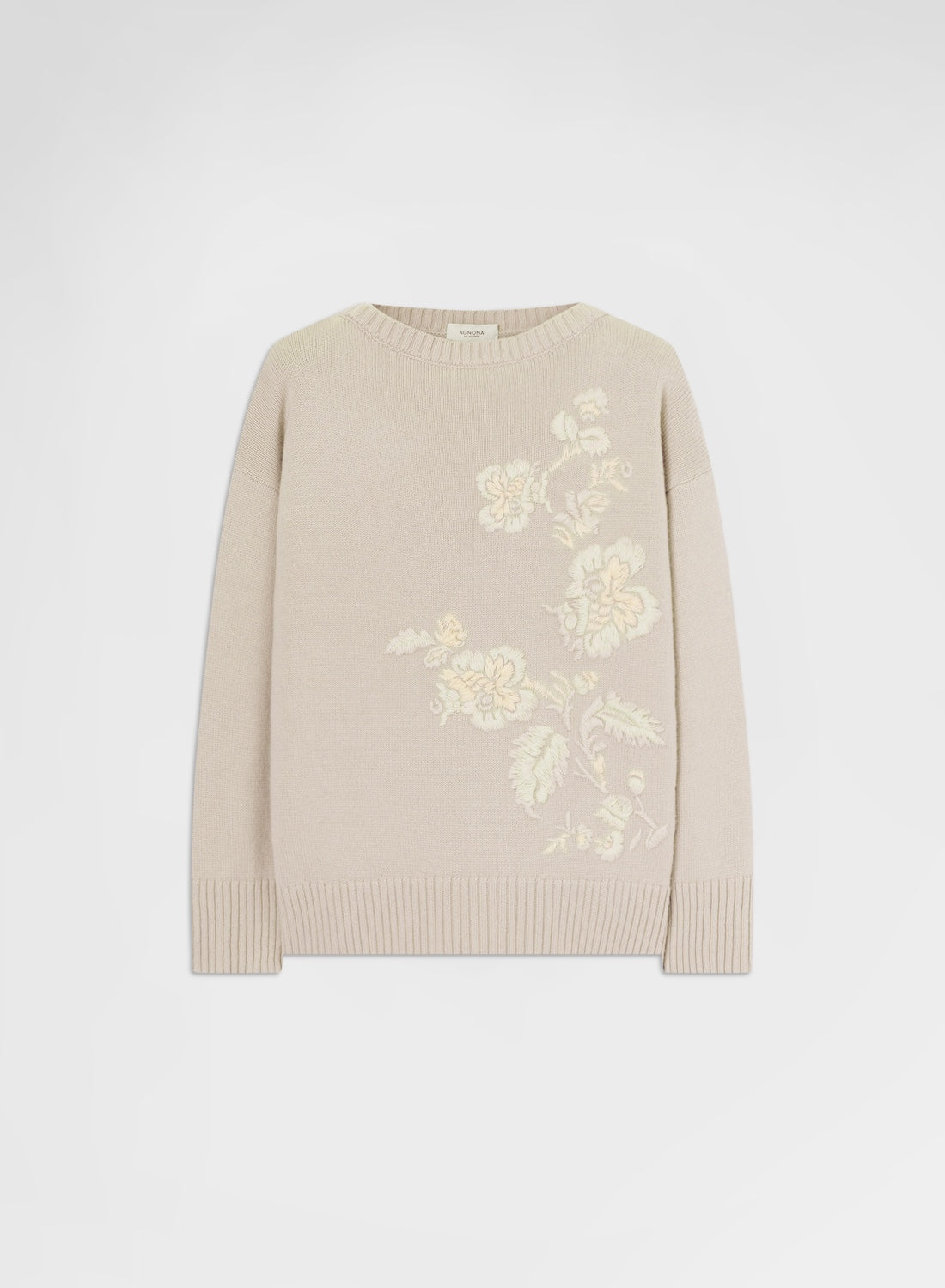 CASHMERE PLAIN KNIT BOAT NECK SWEATER GREIGE