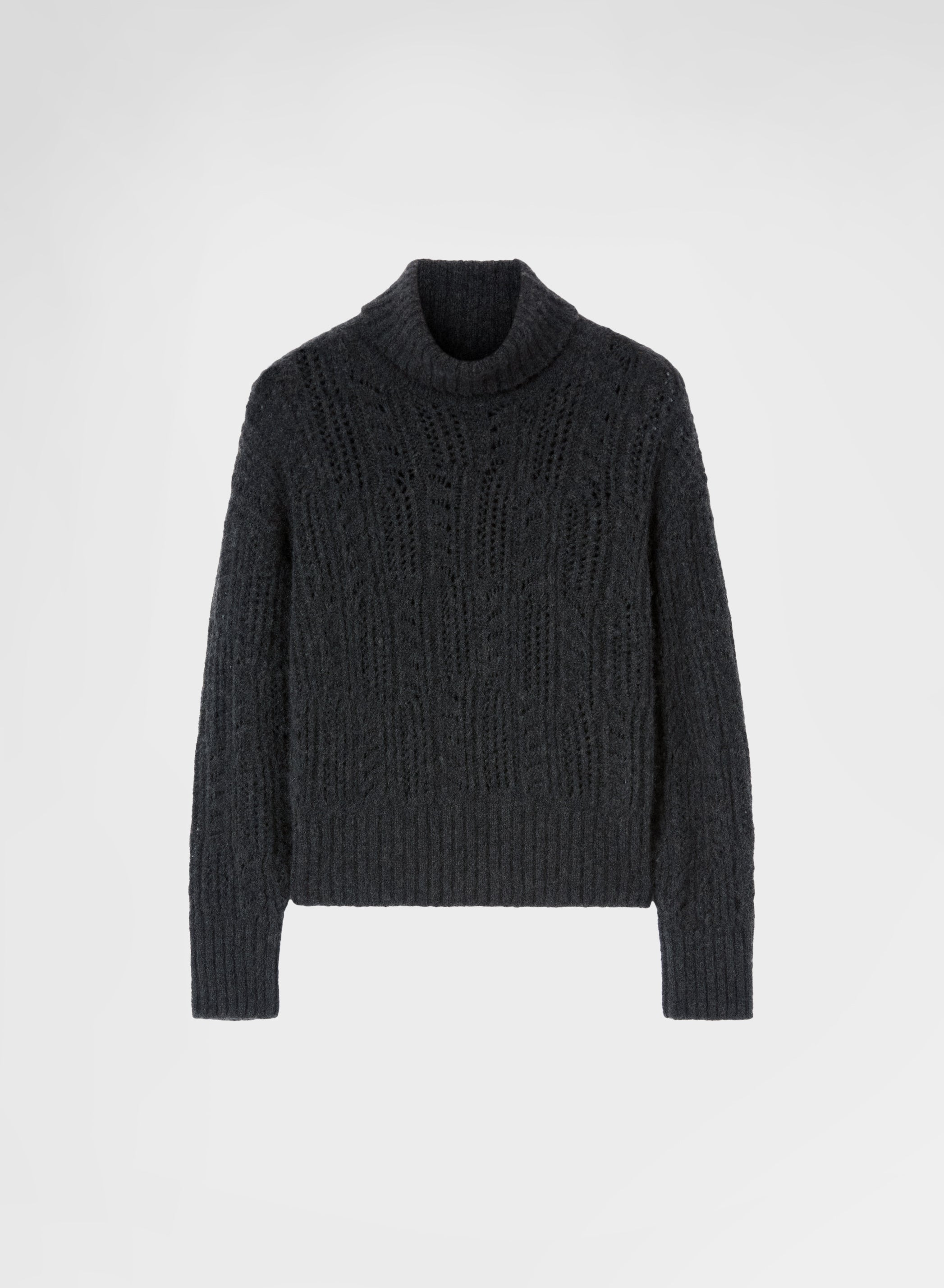 OPENWORK CASHMERE SILK TURTLENECK CHARCOAL