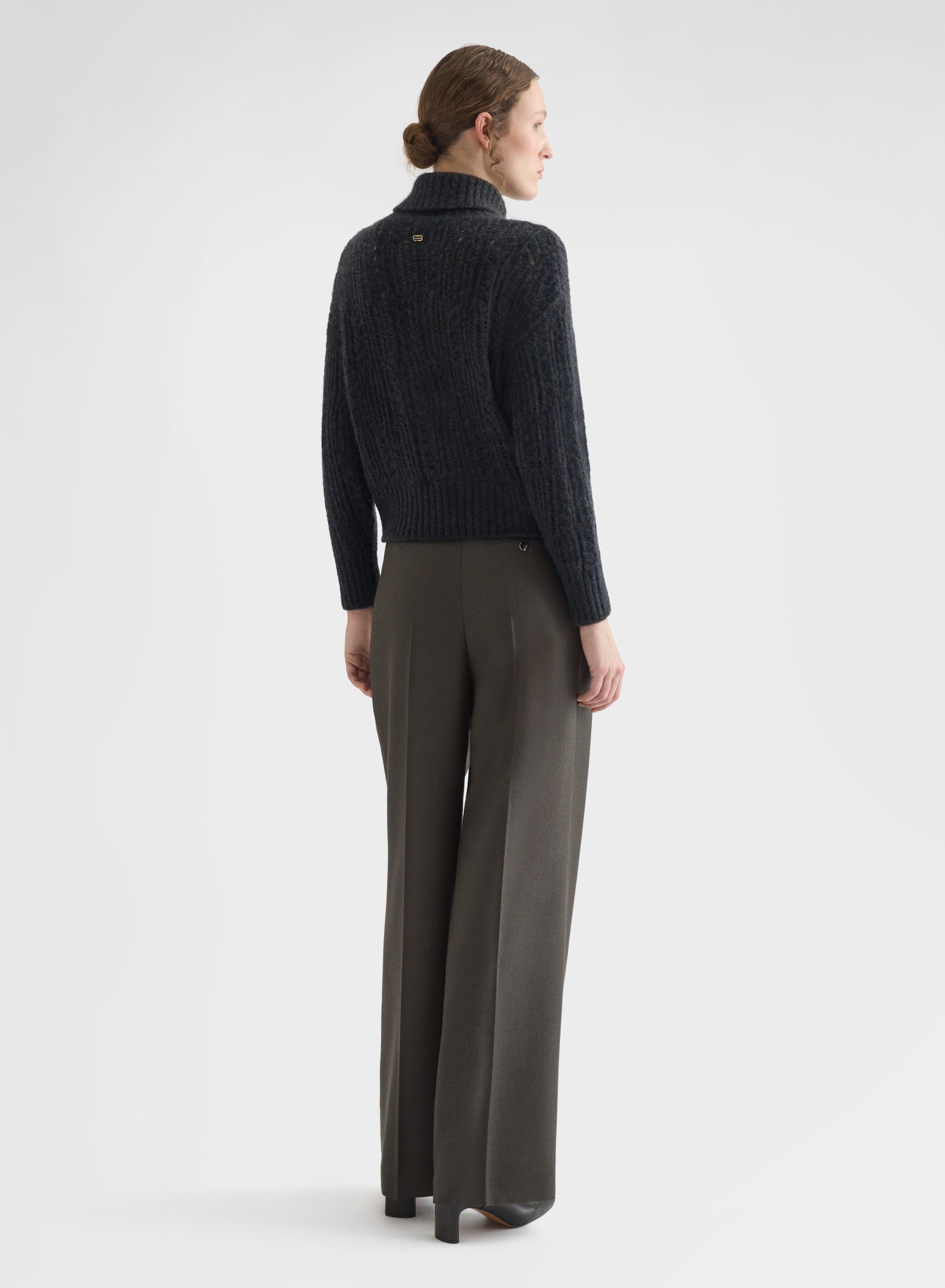 OPENWORK CASHMERE SILK TURTLENECK CHARCOAL