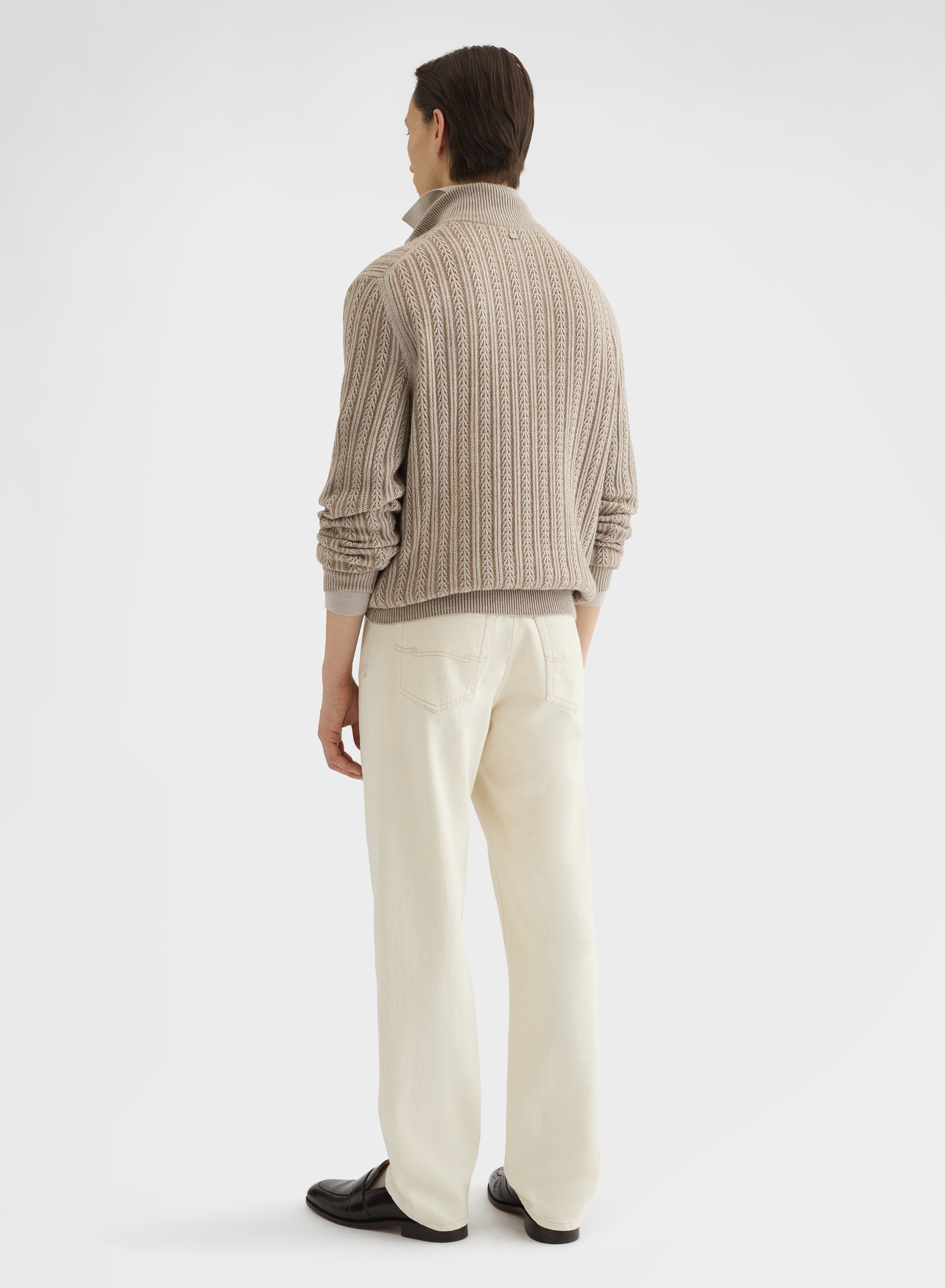 CASHMERE WOOL SILK CABLE HIGH NECK SWEATER