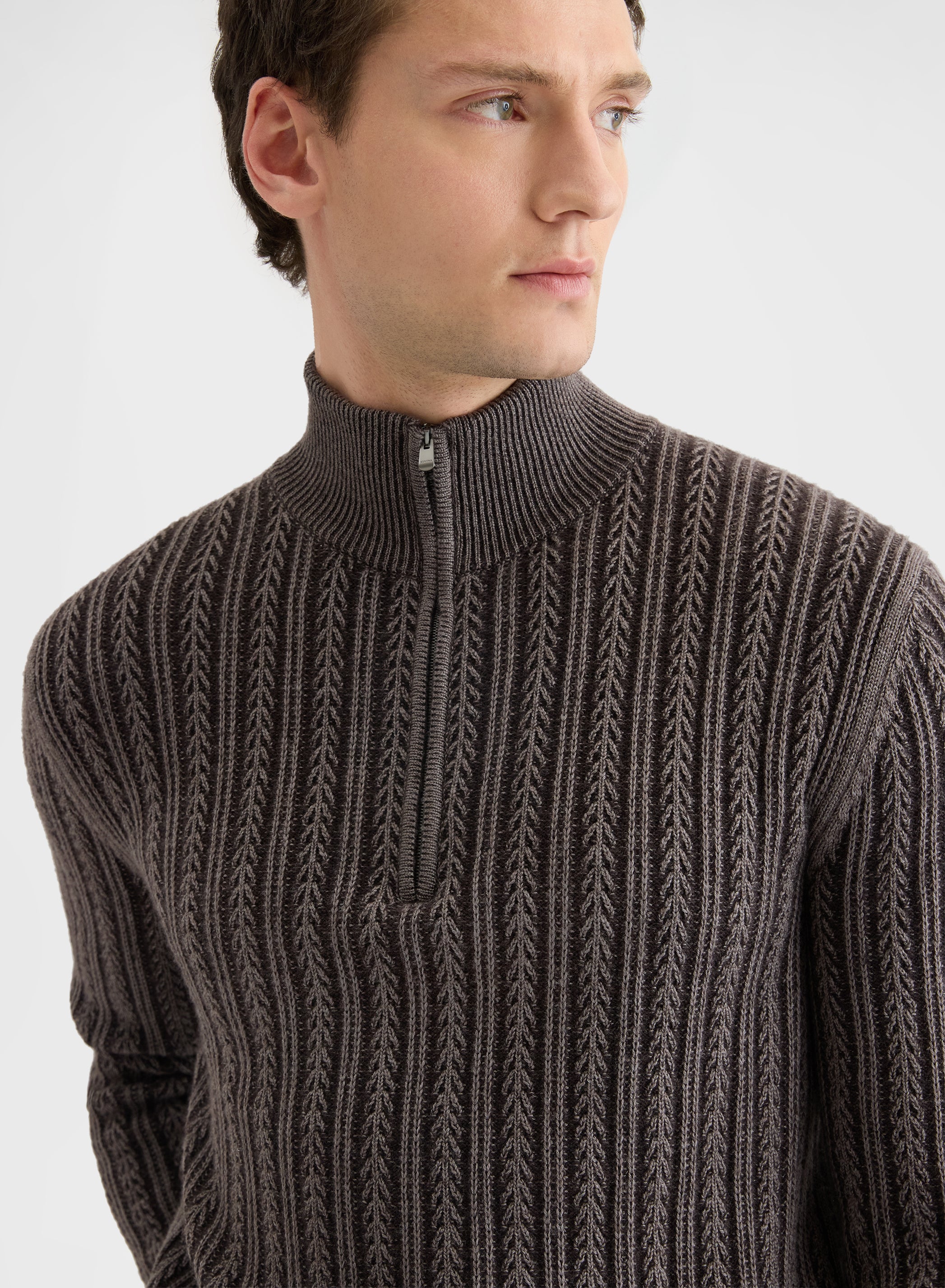 CASHMERE WOOL SILK CABLE HIGH NECK SWEATER