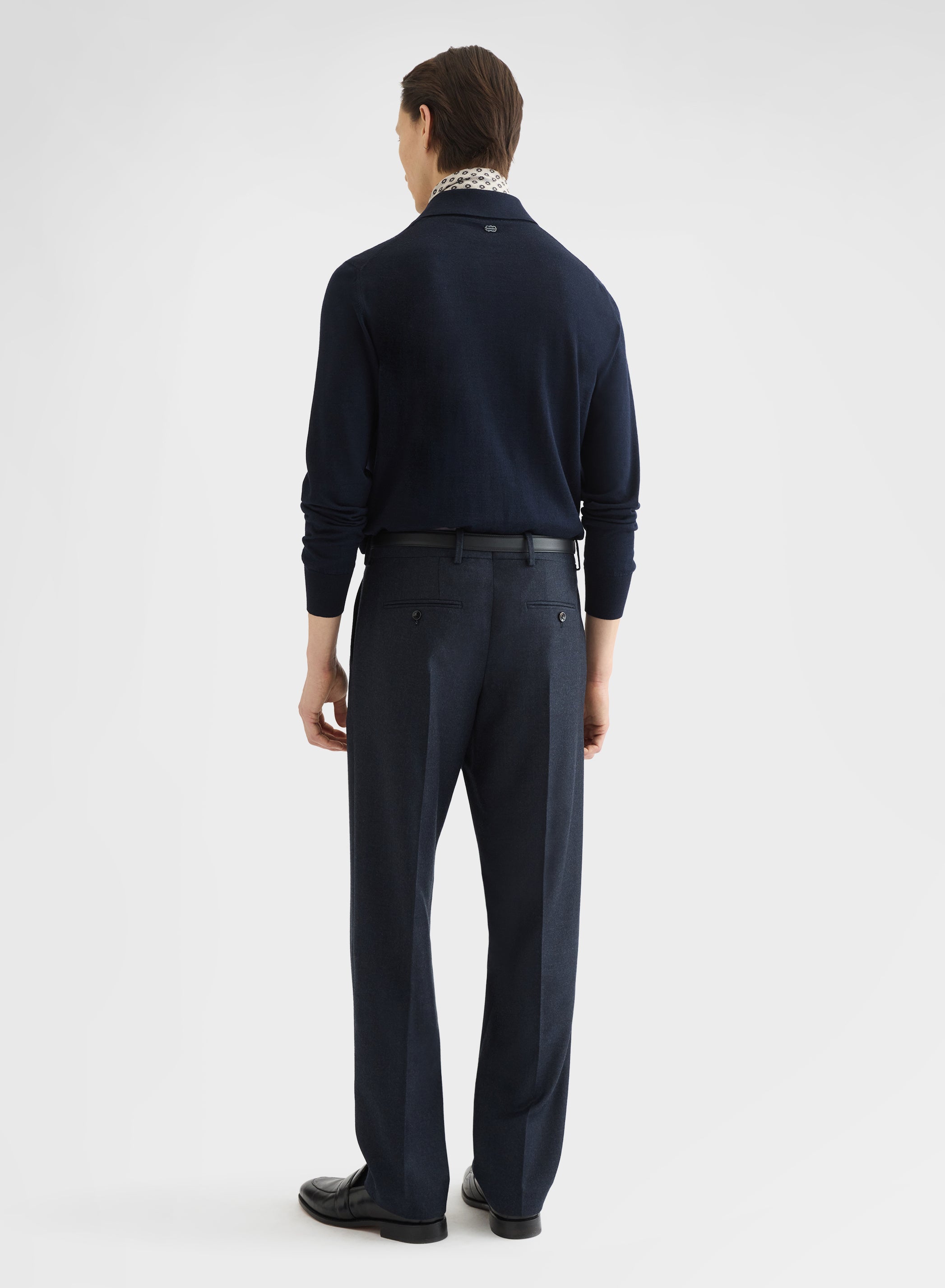 FINE WOOL SILK CASHMERE LONG SLEEVE POLO NIGHT