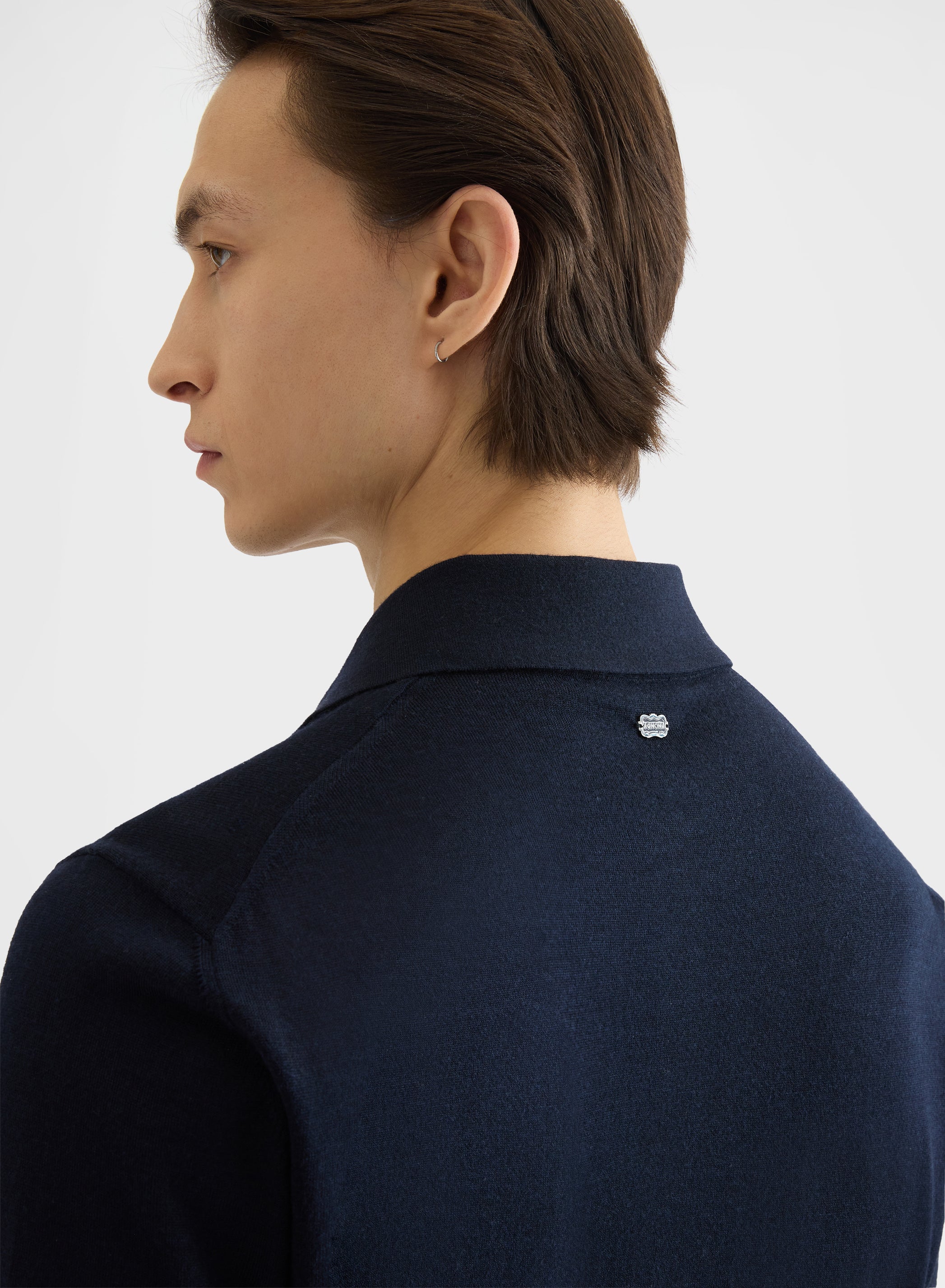FINE WOOL SILK CASHMERE LONG SLEEVE POLO NIGHT