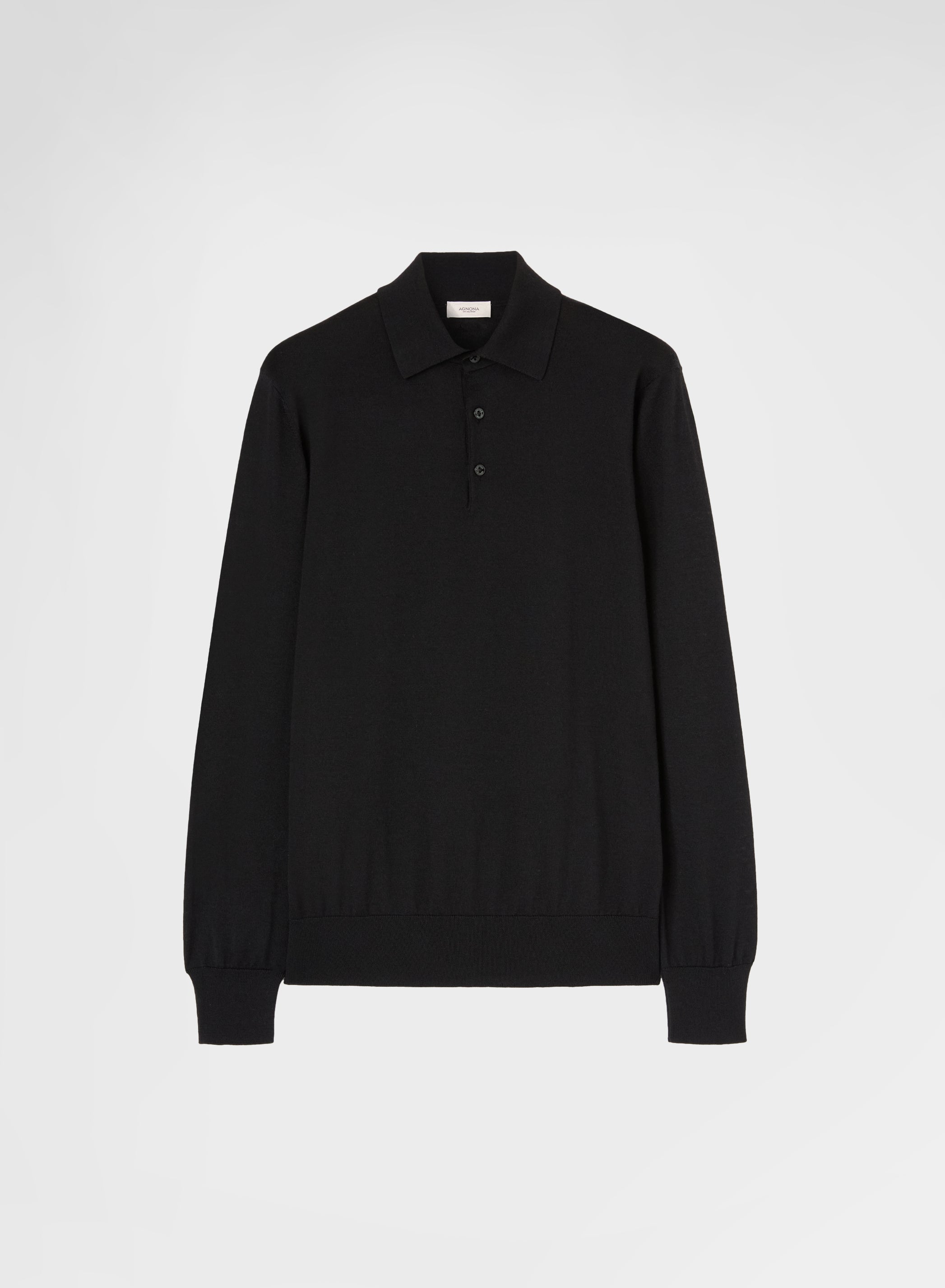 FINE WOOL SILK CASHMERE LONG SLEEVE POLO BLACK