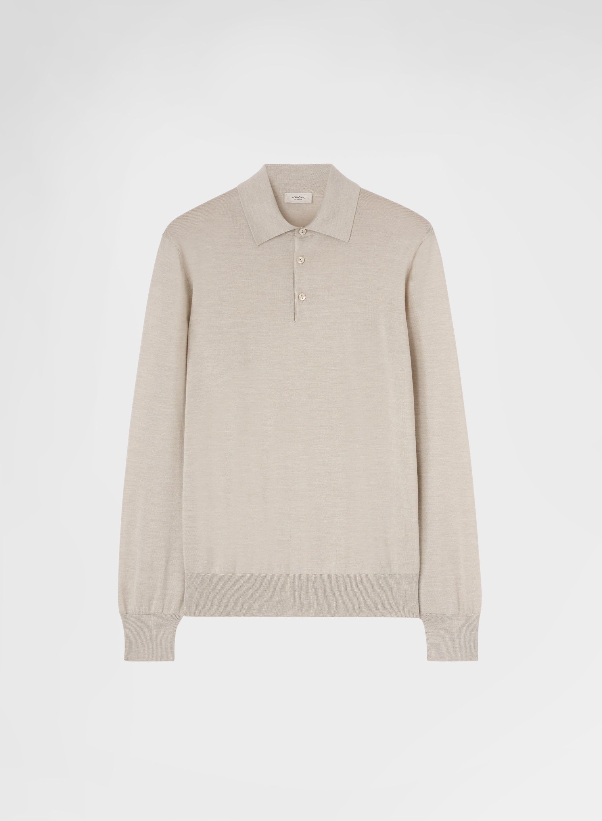 FINE WOOL SILK CASHMERE LONG SLEEVE POLO GREIGE