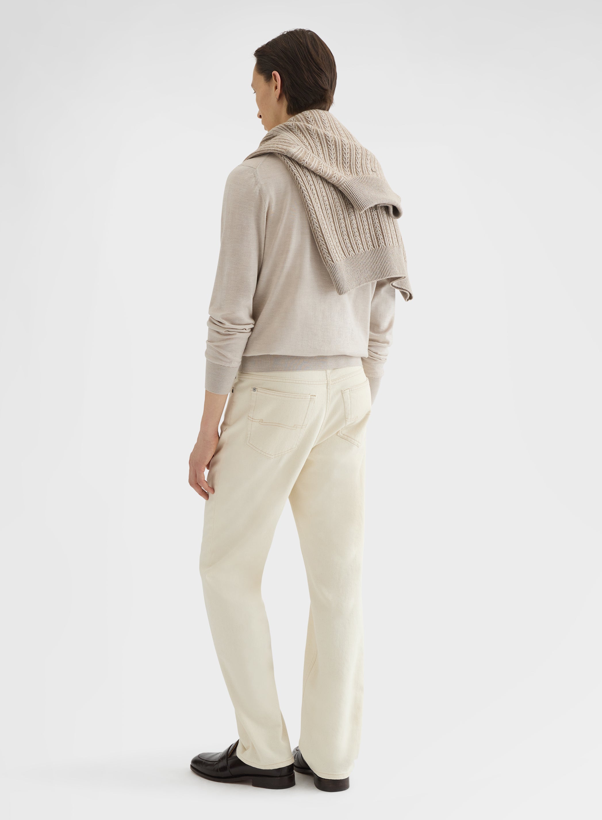 FINE WOOL SILK CASHMERE LONG SLEEVE POLO GREIGE