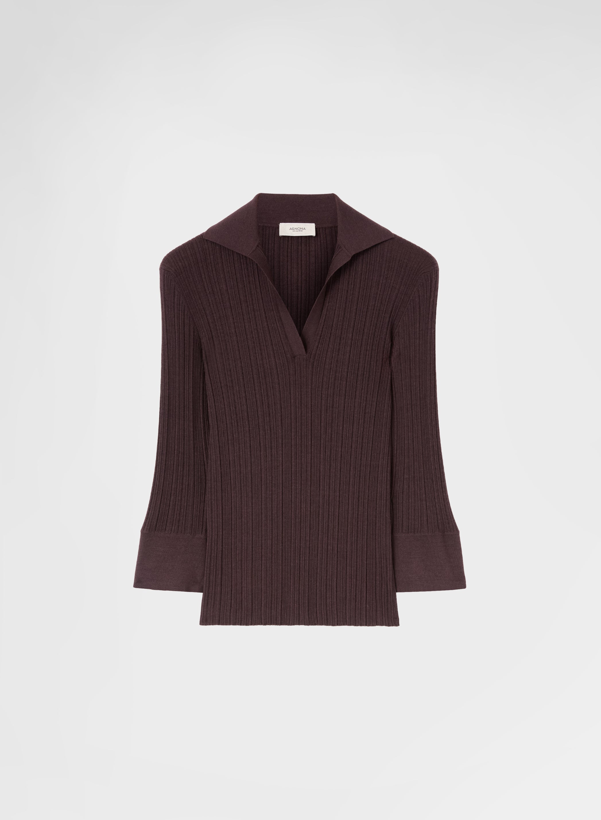 CASHMERE WOOL SILK CORTECCIA STITCH POLO BURGUNDY