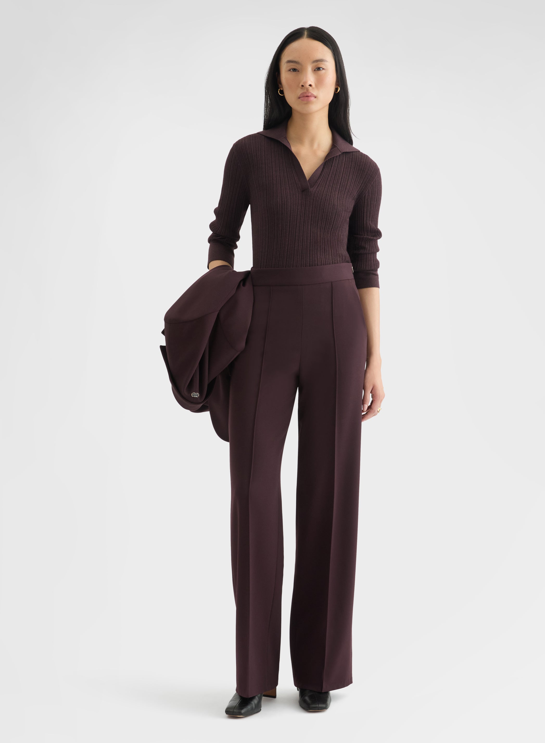 CASHMERE WOOL SILK CORTECCIA STITCH POLO BURGUNDY