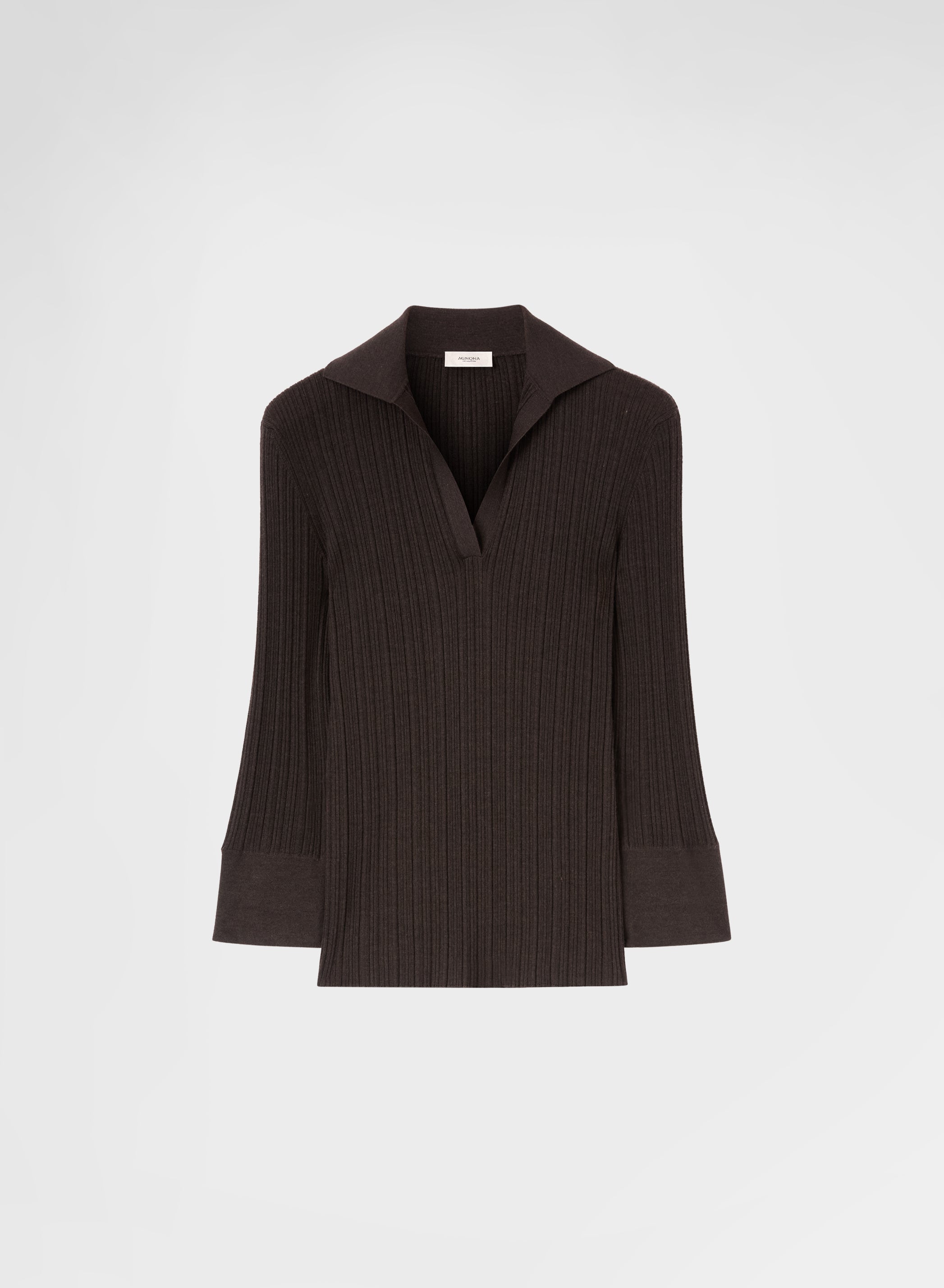 CASHMERE WOOL SILK CORTECCIA STITCH POLO EBONY