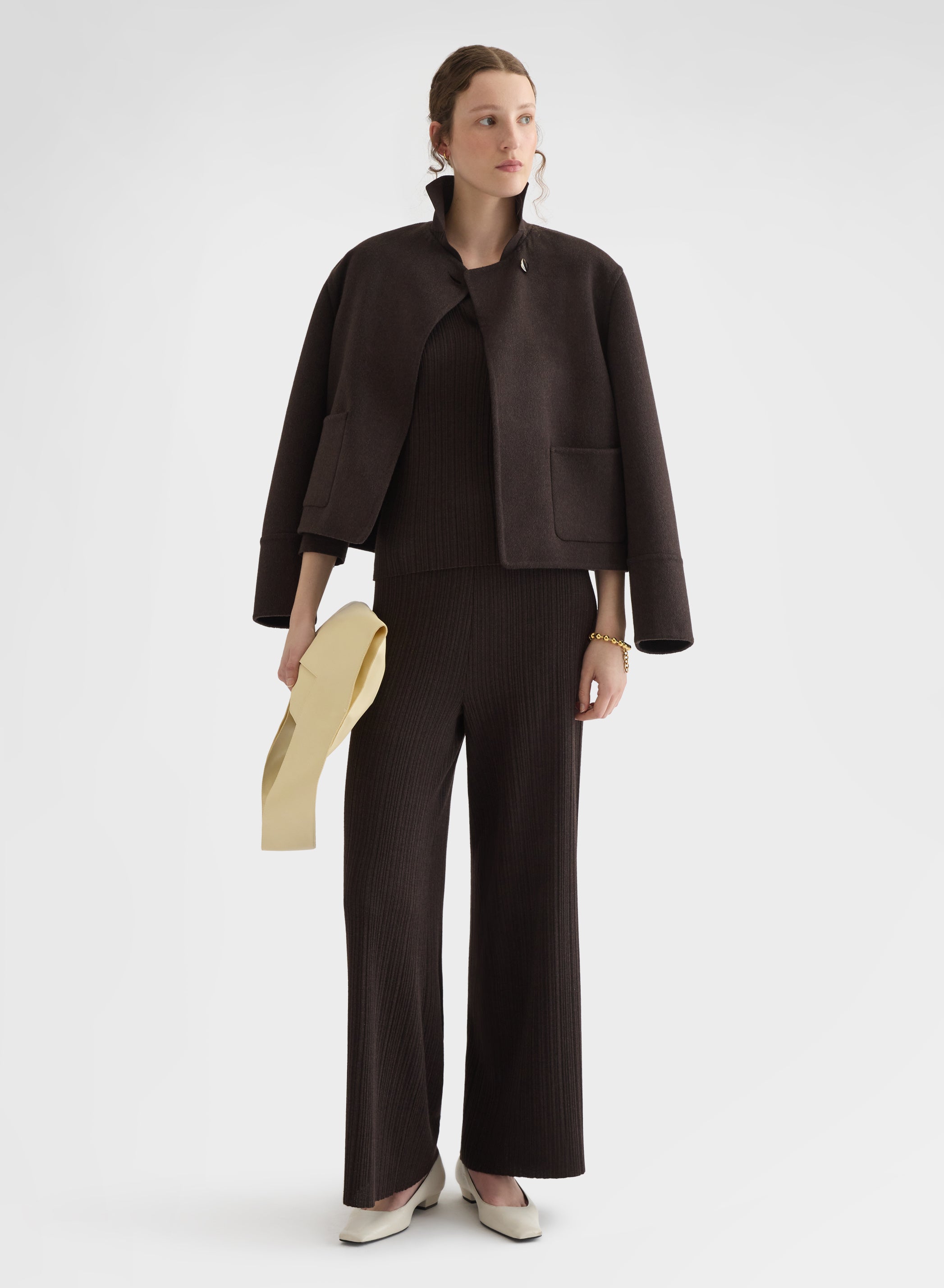 CASHMERE WOOL SILK CORTECCIA STITCH POLO EBONY