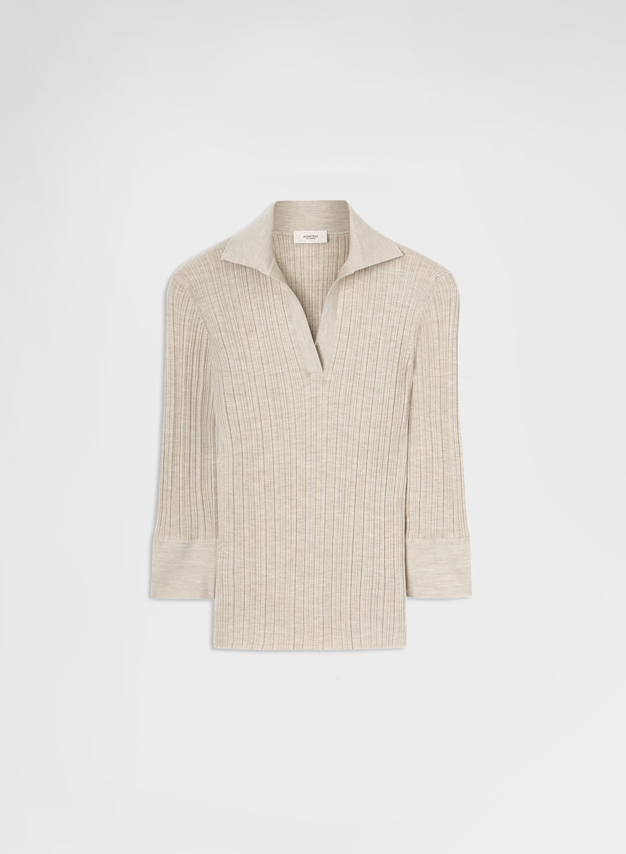 CASHMERE WOOL SILK CORTECCIA STITCH POLO GREIGE