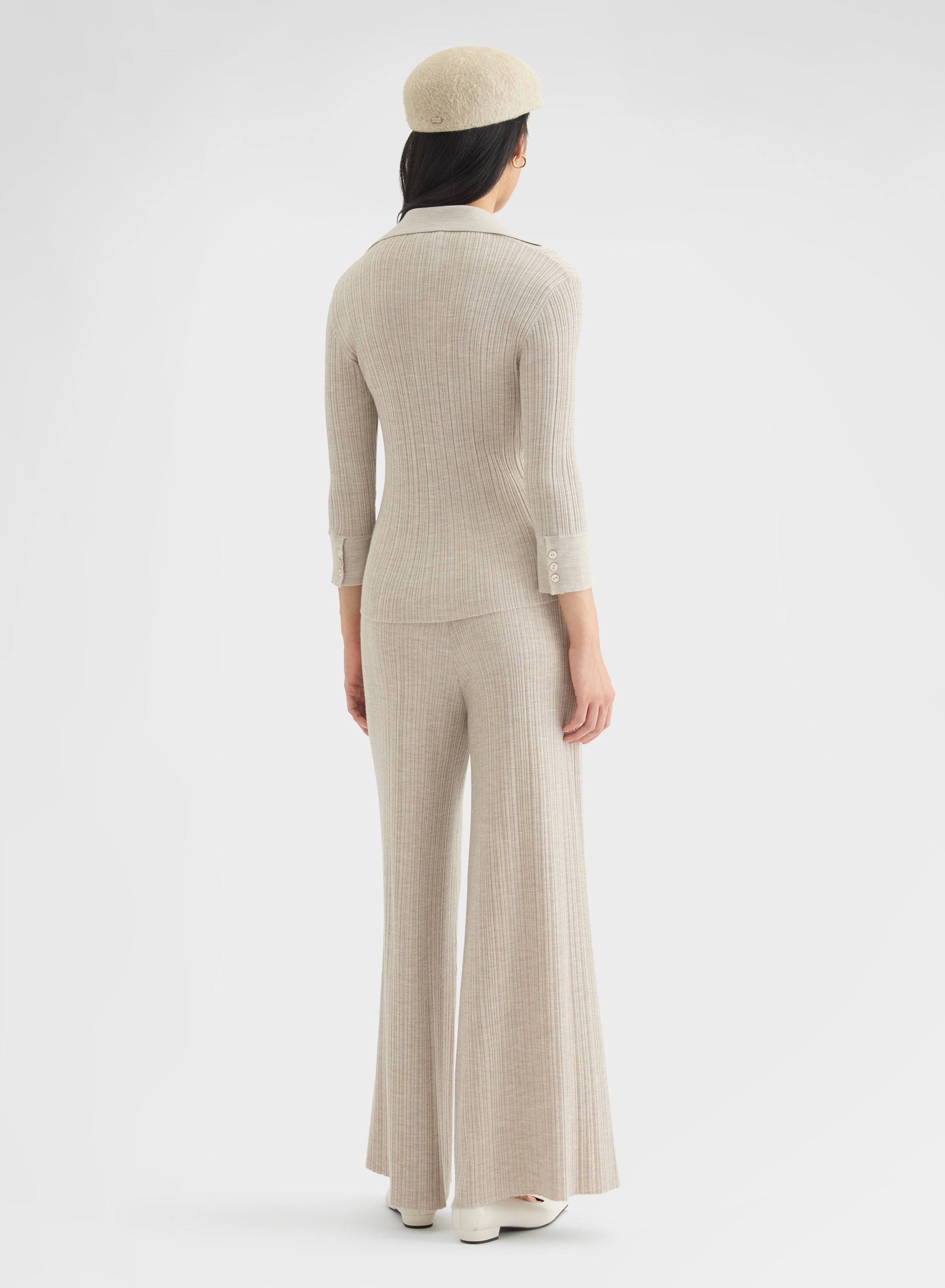 CASHMERE WOOL SILK CORTECCIA STITCH POLO GREIGE