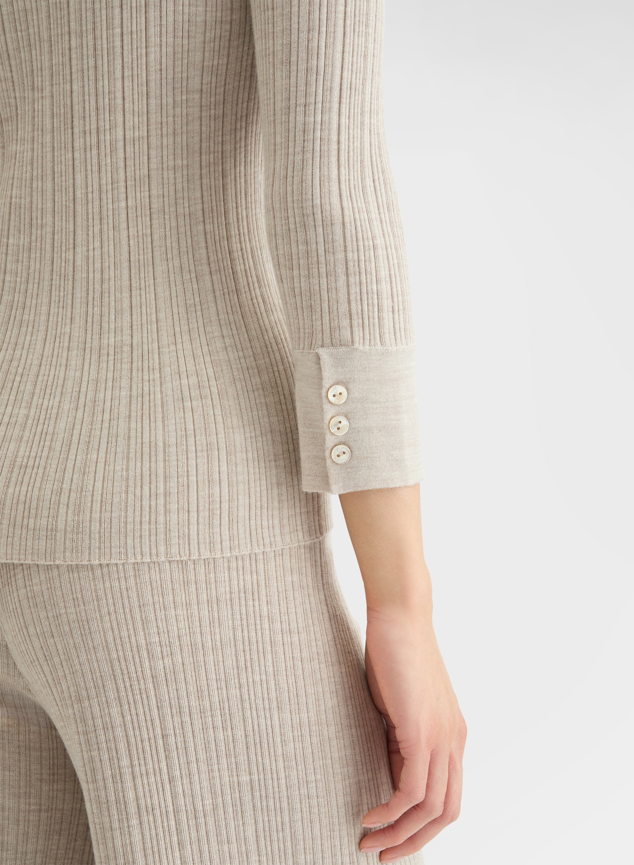CASHMERE WOOL SILK CORTECCIA STITCH POLO GREIGE