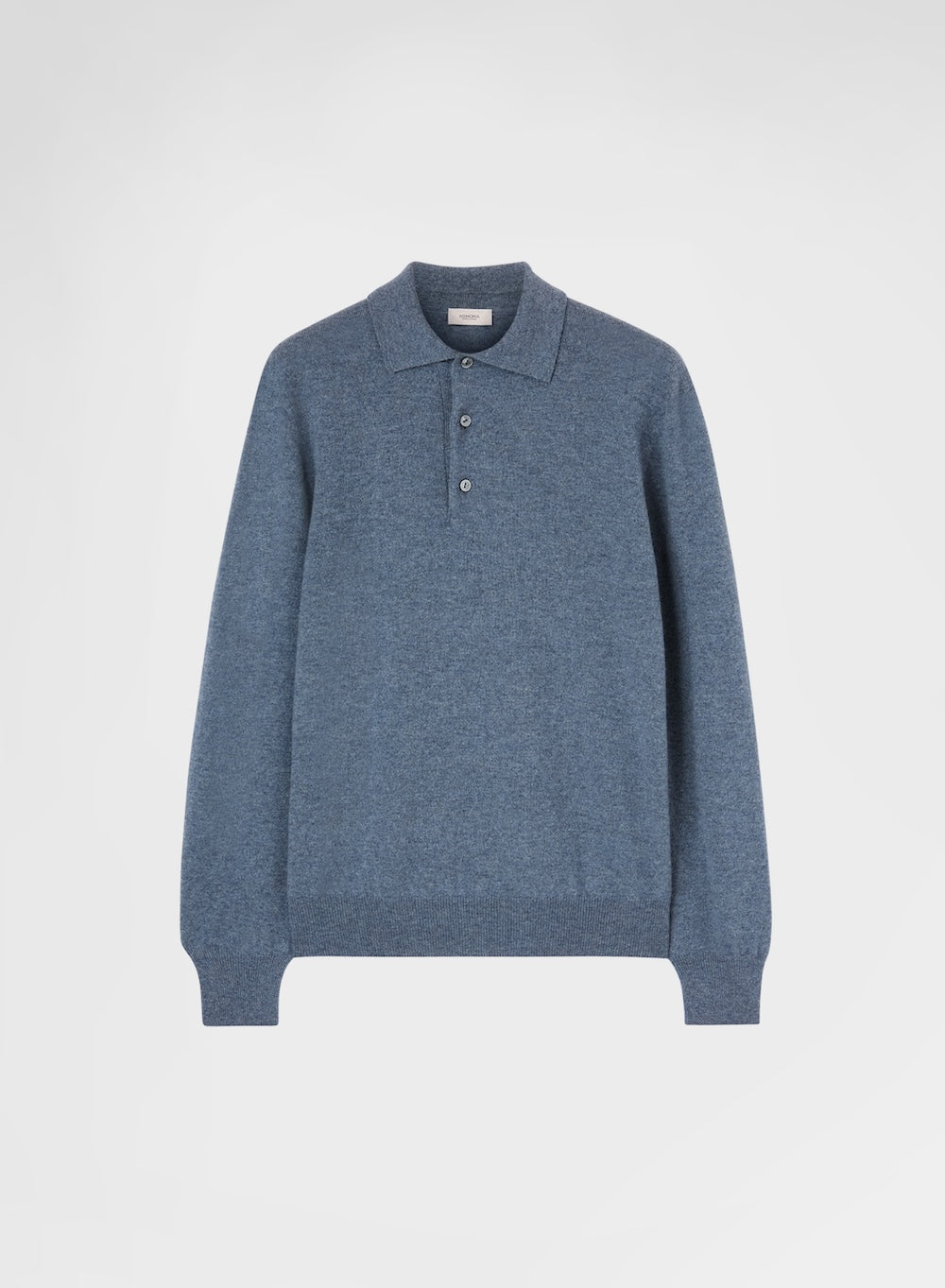 CASHMERE PLAIN KNIT LONG SLEEVE POLO LIGHT BLUE
