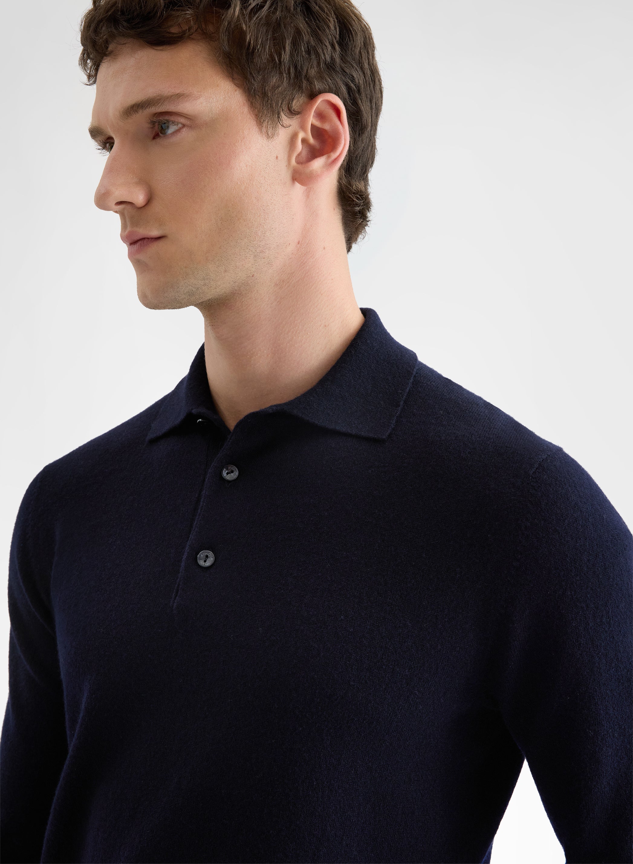 CASHMERE PLAIN KNIT LONG SLEEVE POLO NIGHT