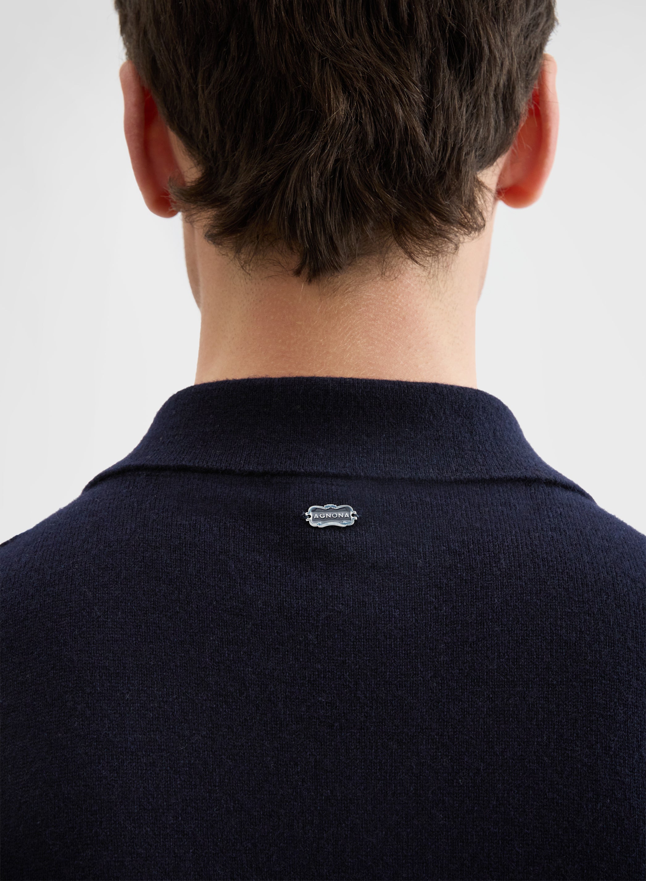 CASHMERE PLAIN KNIT LONG SLEEVE POLO NIGHT