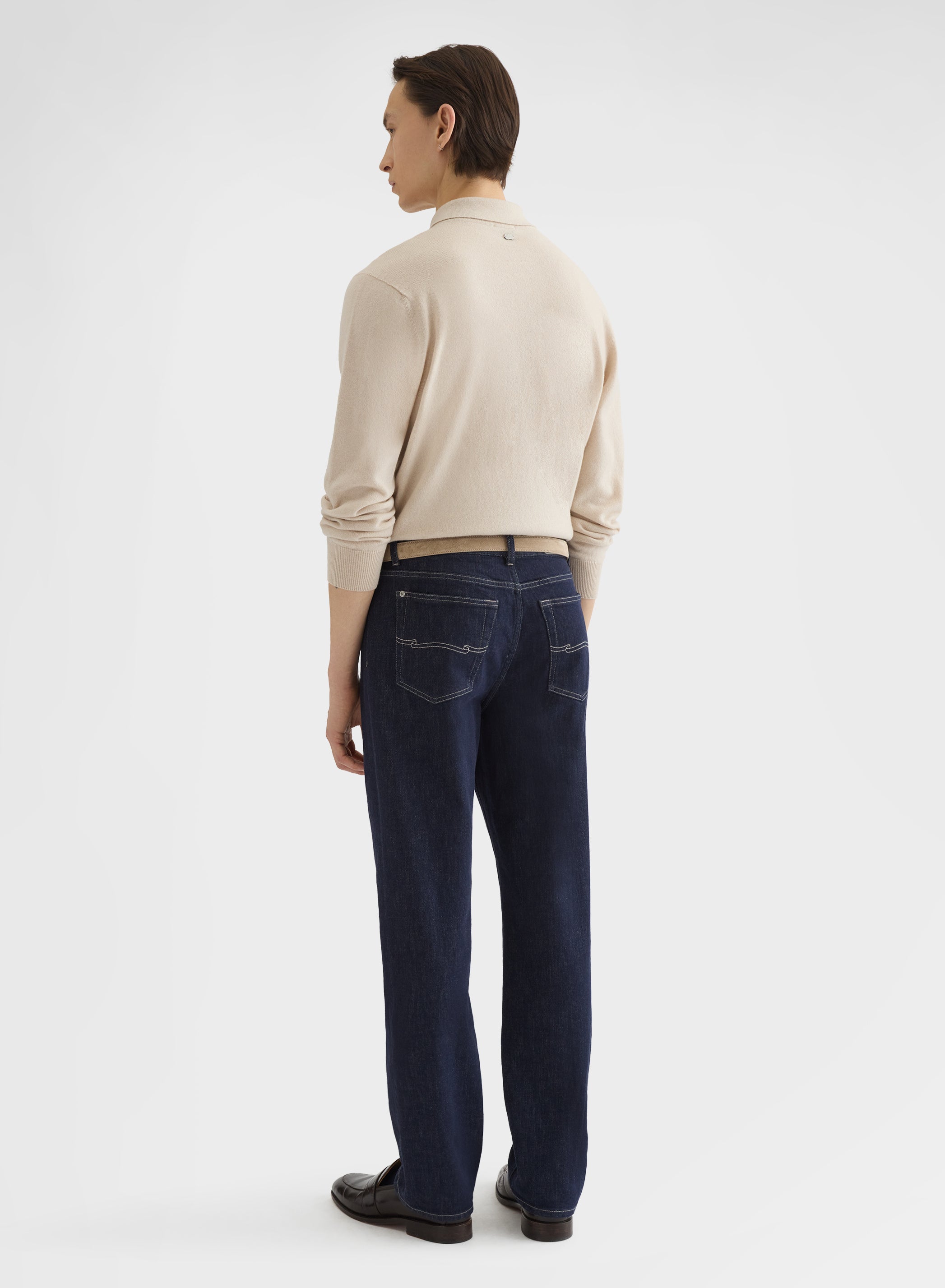 CASHMERE PLAIN KNIT LONG SLEEVE POLO GREIGE