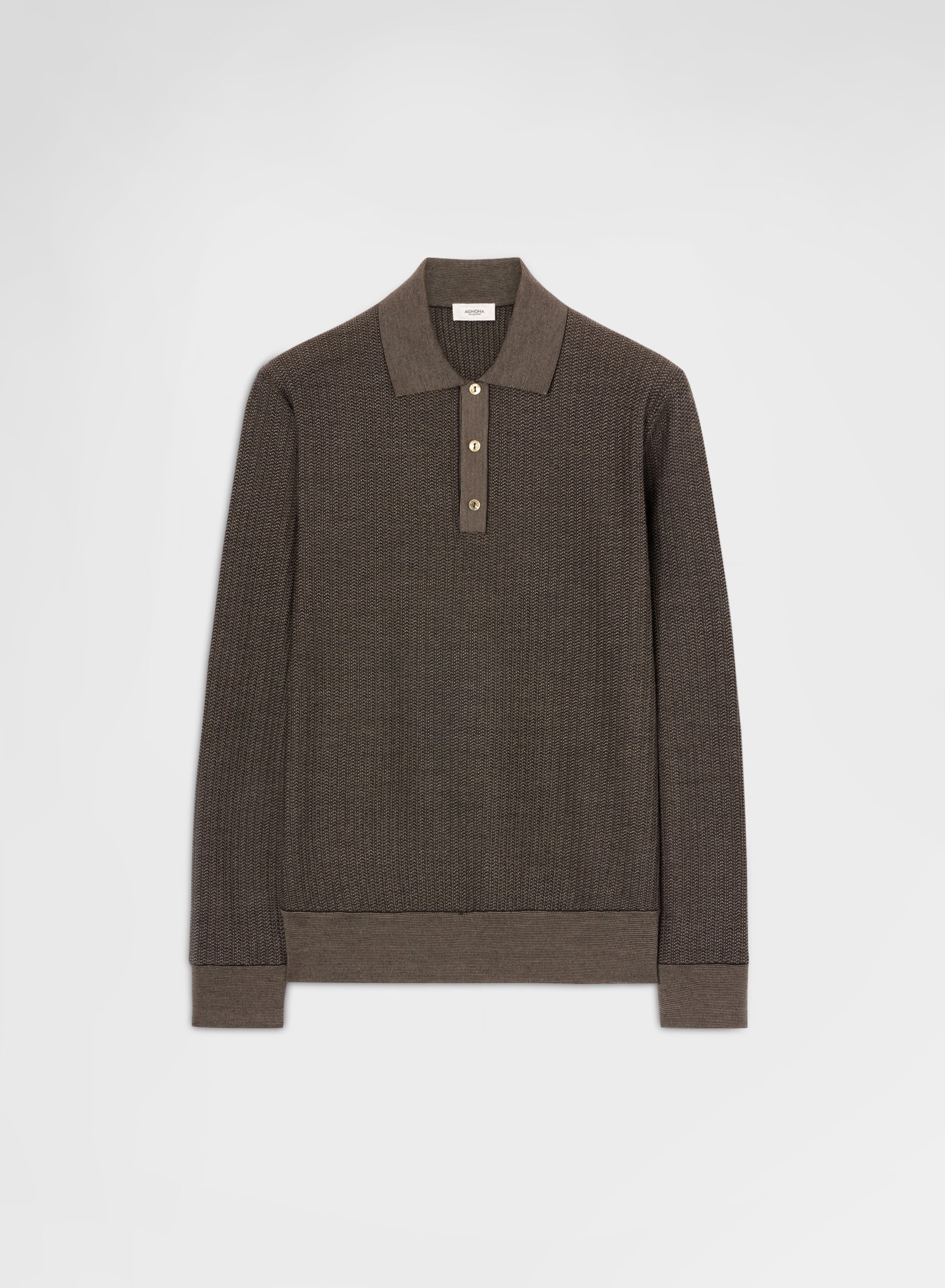 FINE JACQUARD LONG SLEEVE POLO BROWN