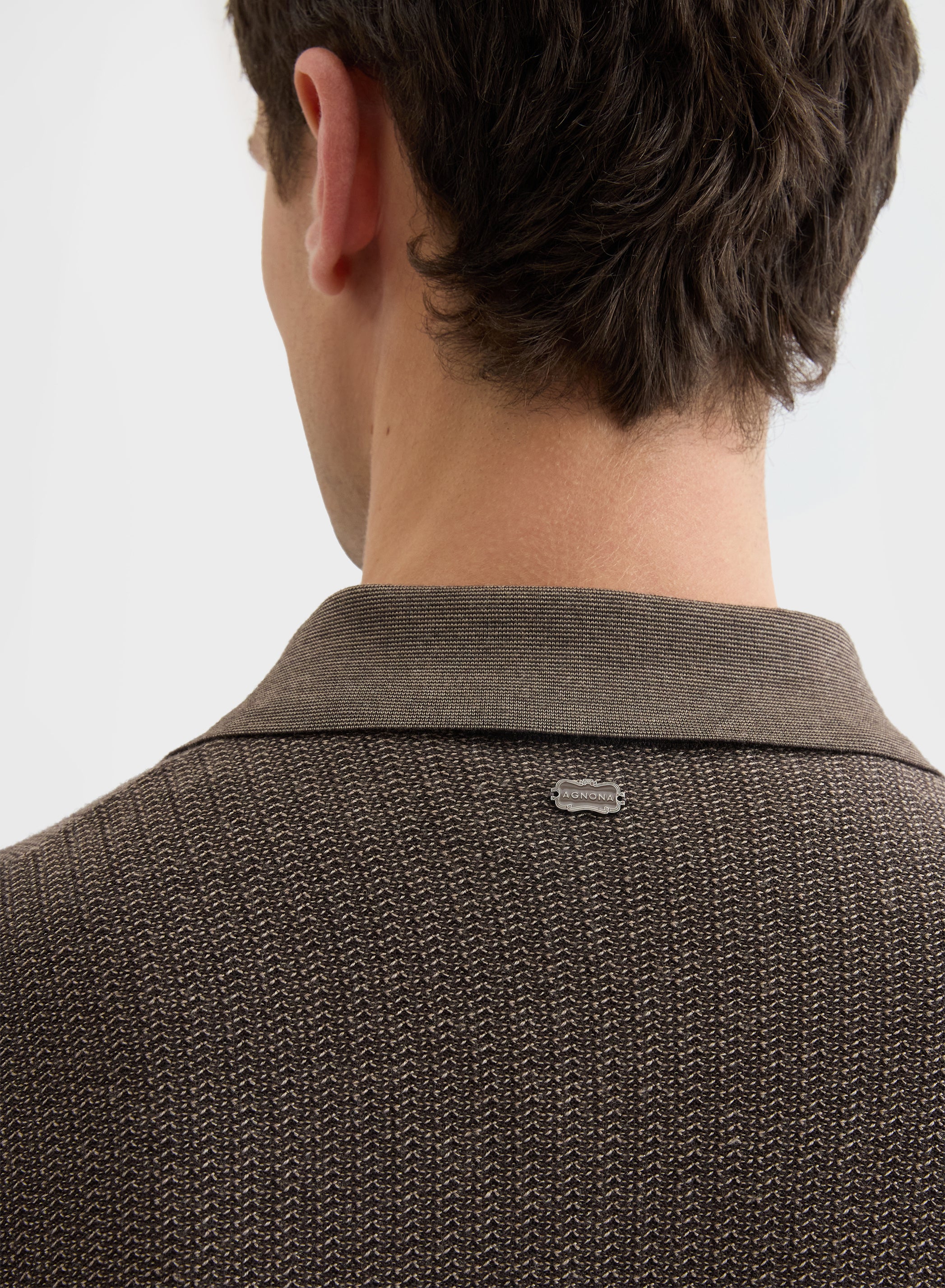 FINE JACQUARD LONG SLEEVE POLO BROWN