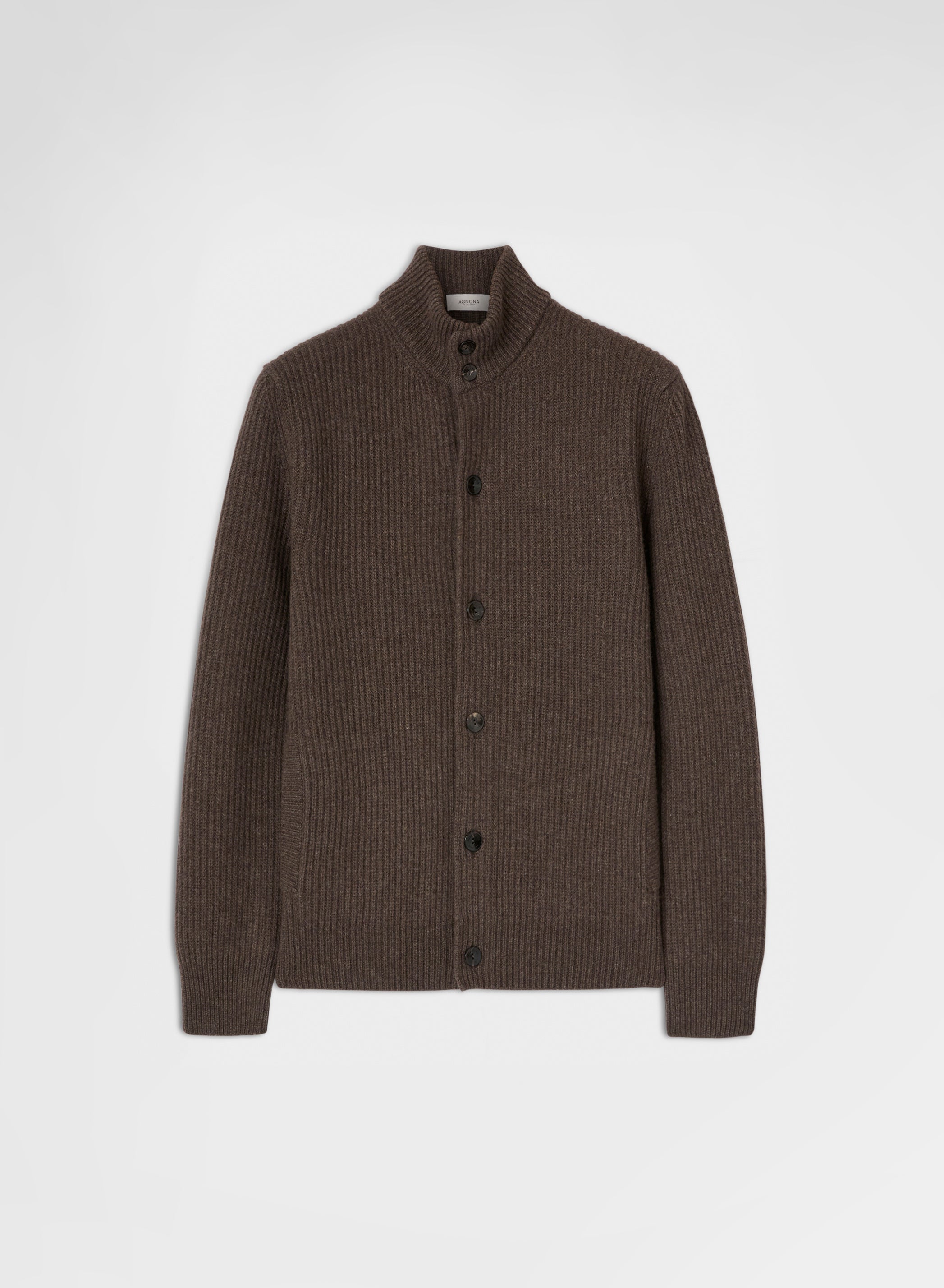 CASHMERE ENGLISH RIB CARDIGAN MOCHA