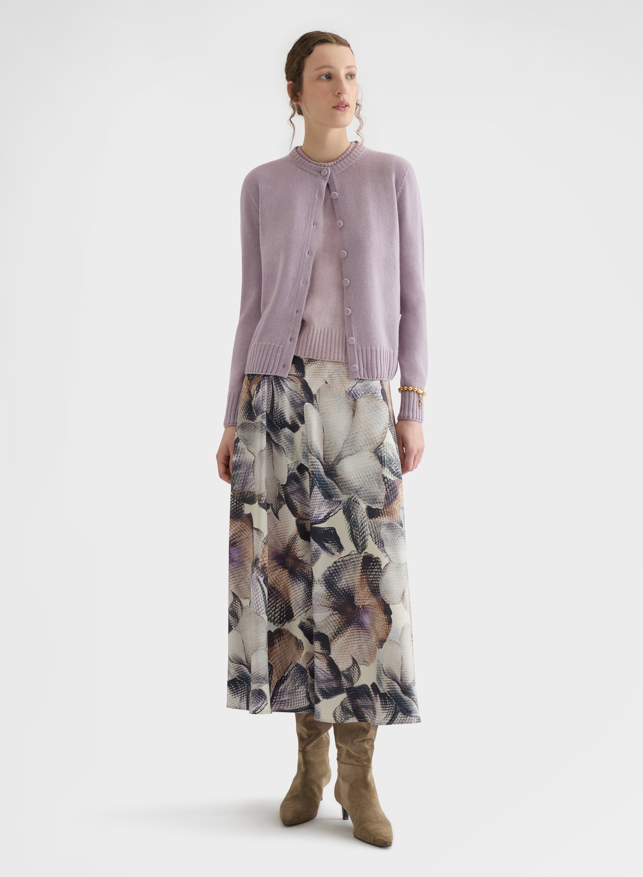 LIPSTICK CREWNECK CARDIGAN CASHMERE MAUVE