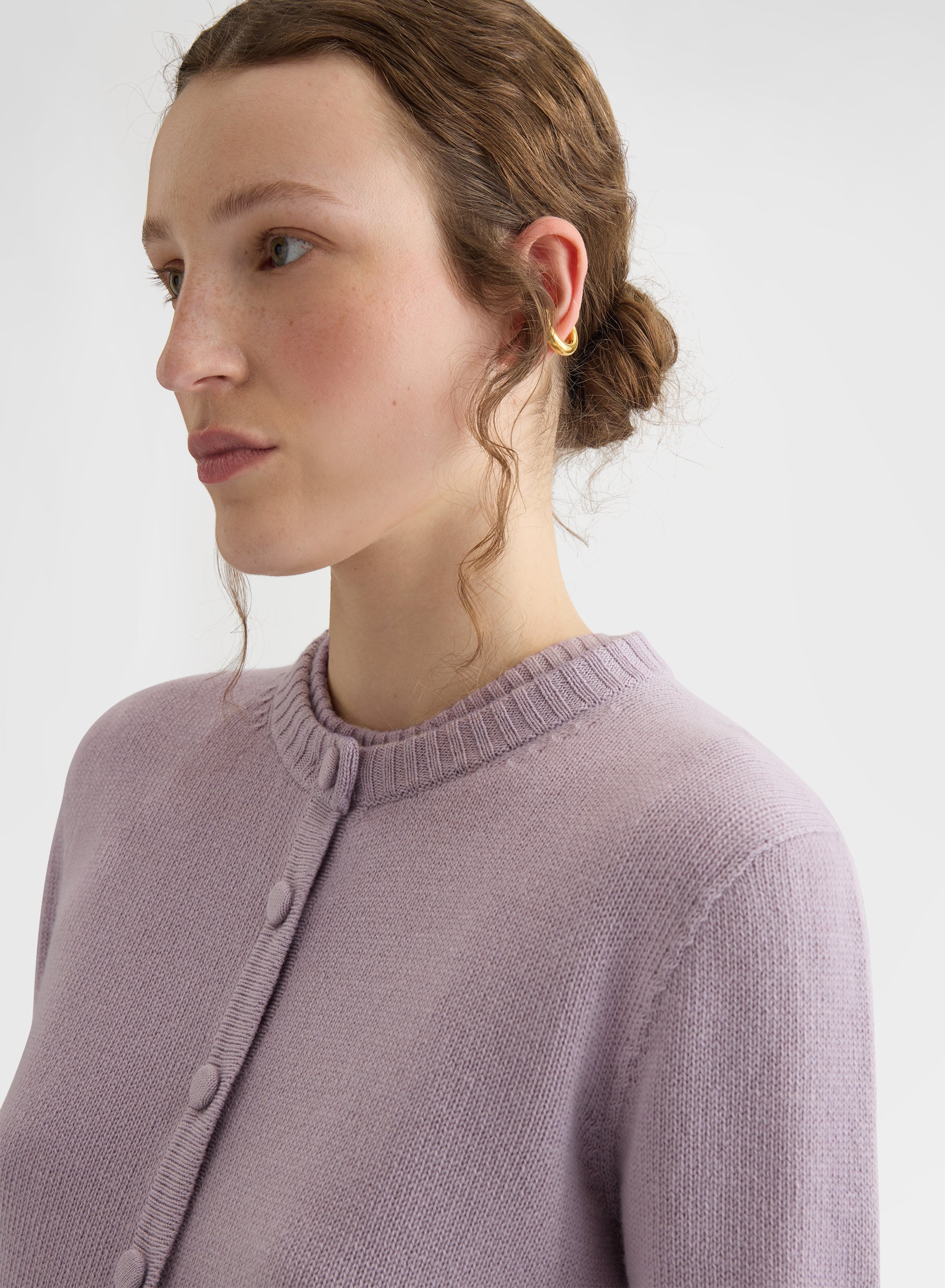 LIPSTICK CREWNECK CARDIGAN CASHMERE MAUVE