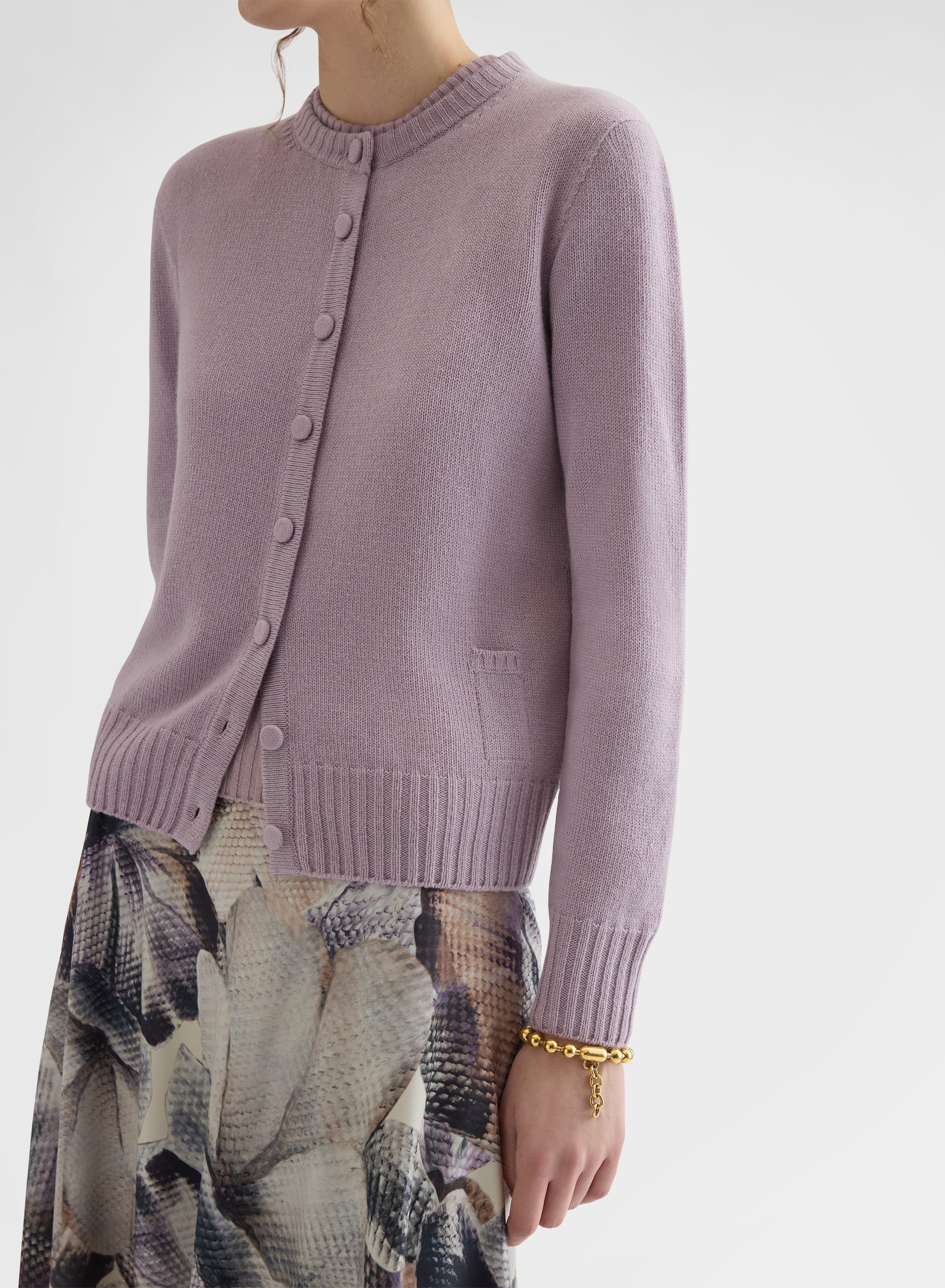 LIPSTICK CREWNECK CARDIGAN CASHMERE MAUVE