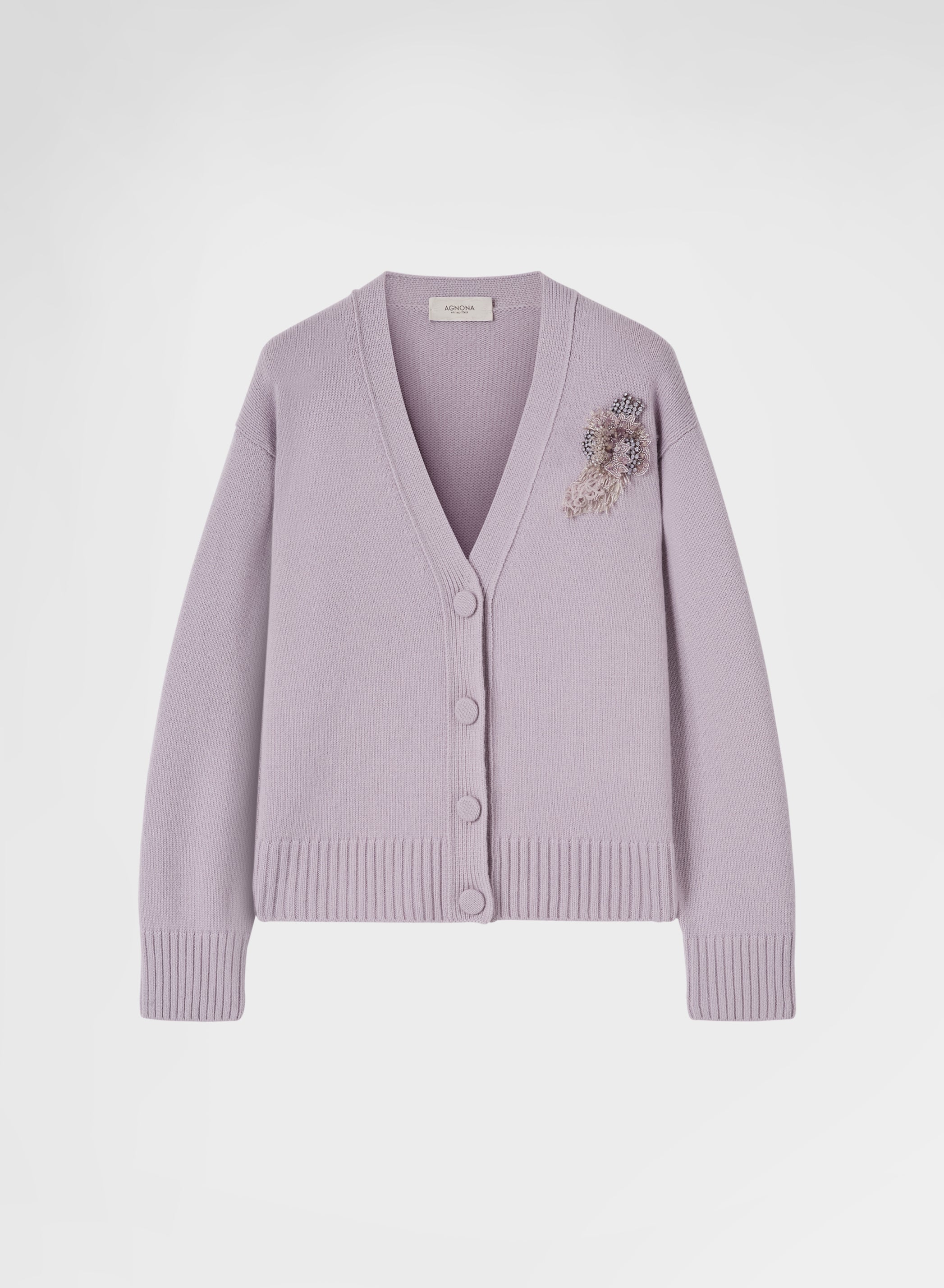 CASHMERE PLAIN KNIT V-NECK CARDIGAN MAUVE