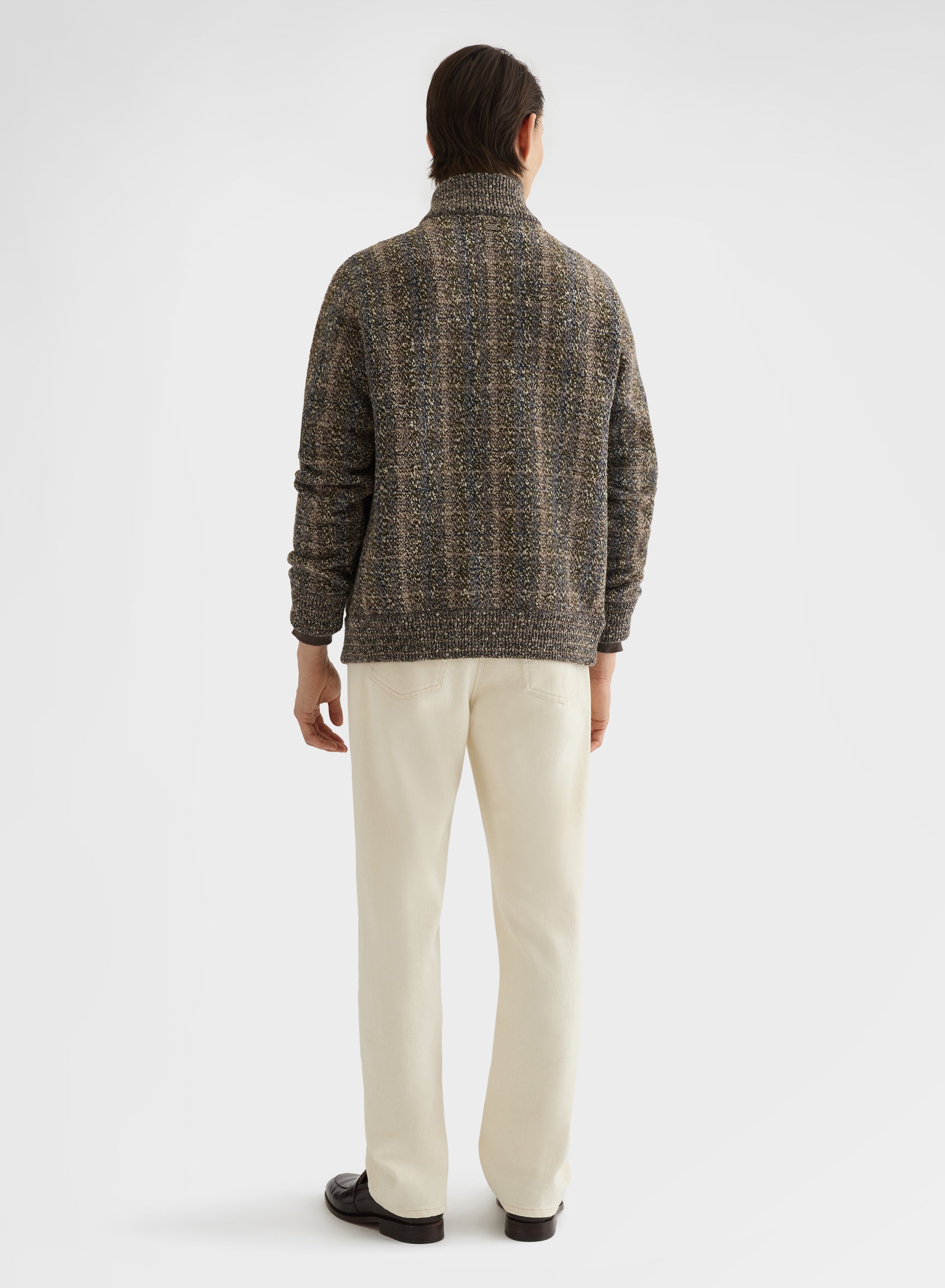 CASHMERE WOOL CHECK HIGH NECK CARDIGAN