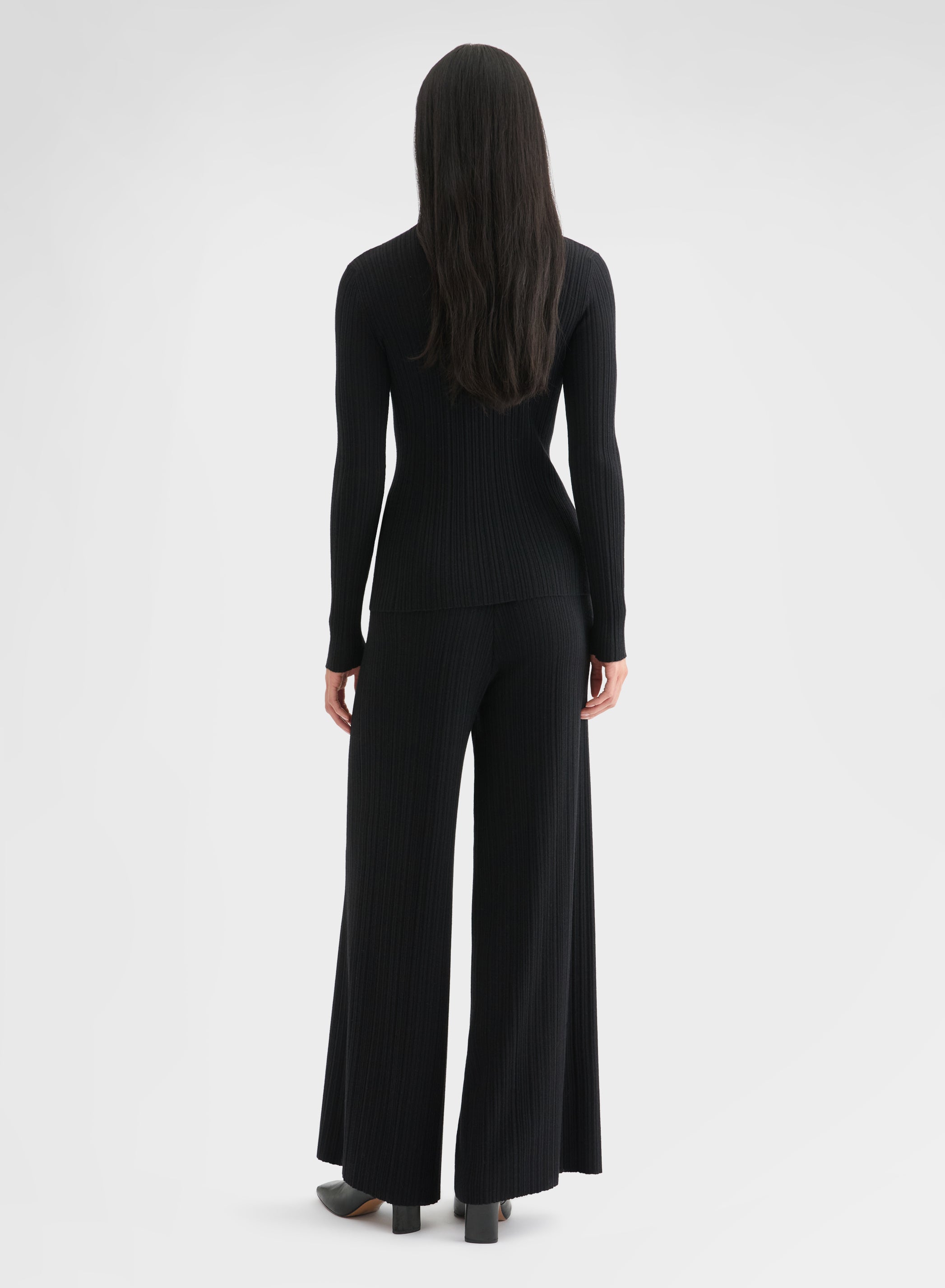 CORTECCIA STITCH HIGH WAISTED STRAIGHT PANTS BLACK