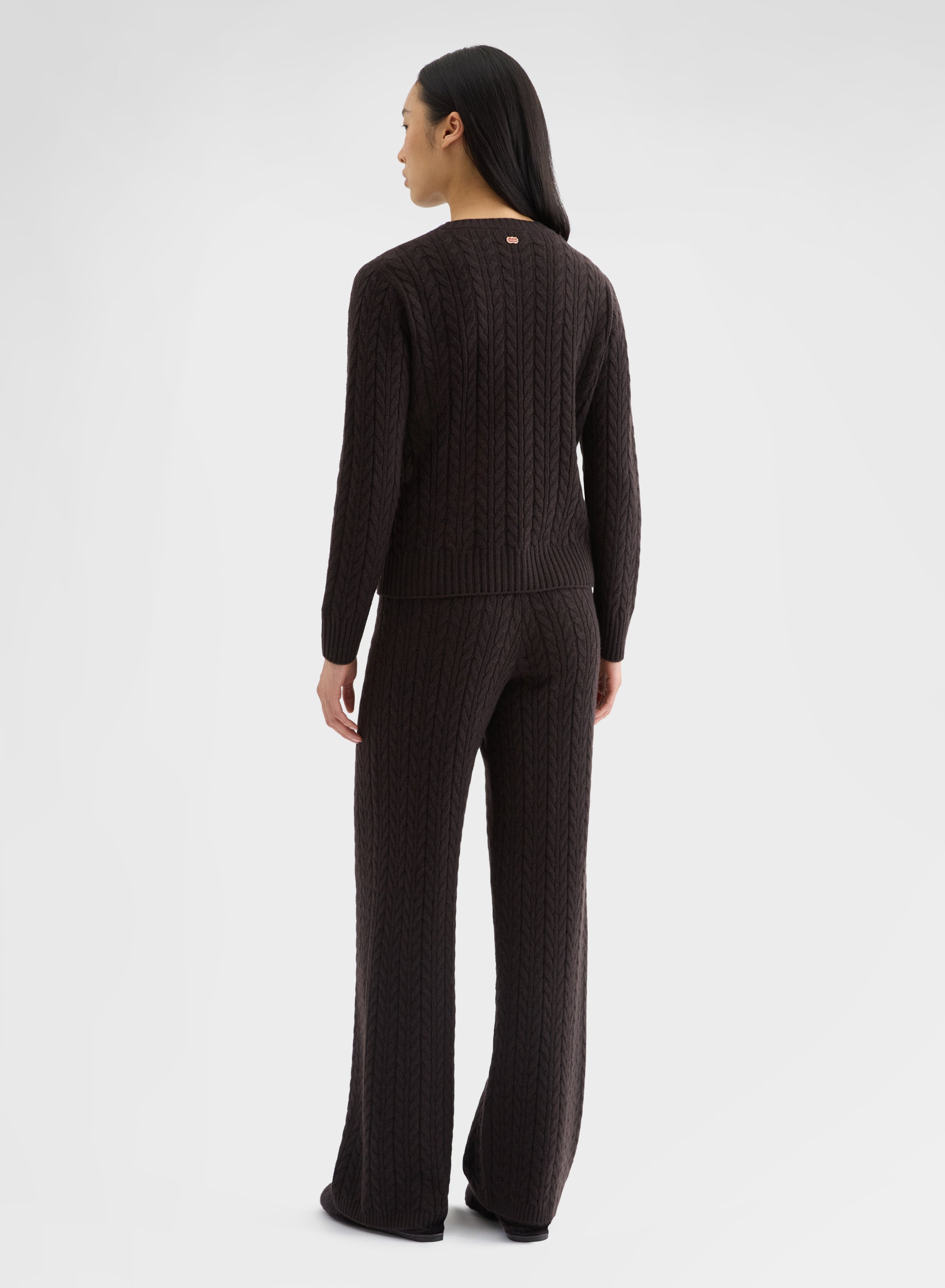 CASHMERE ICONIC CABLE HIGH WAISTED STRAIGHT PANTS EBONY