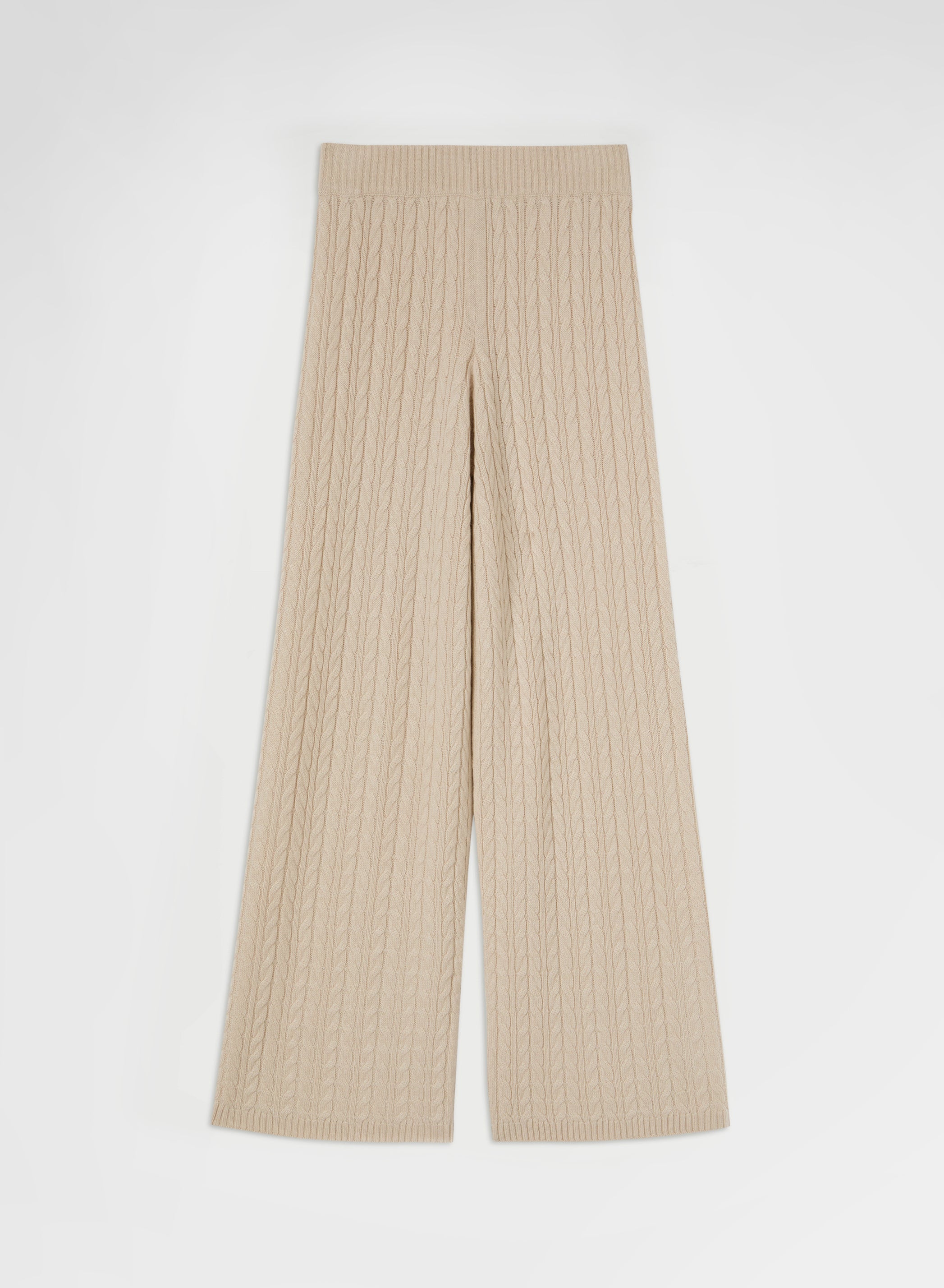 CASHMERE ICONIC CABLE HIGH WAISTED STRAIGHT PANTS GREIGE