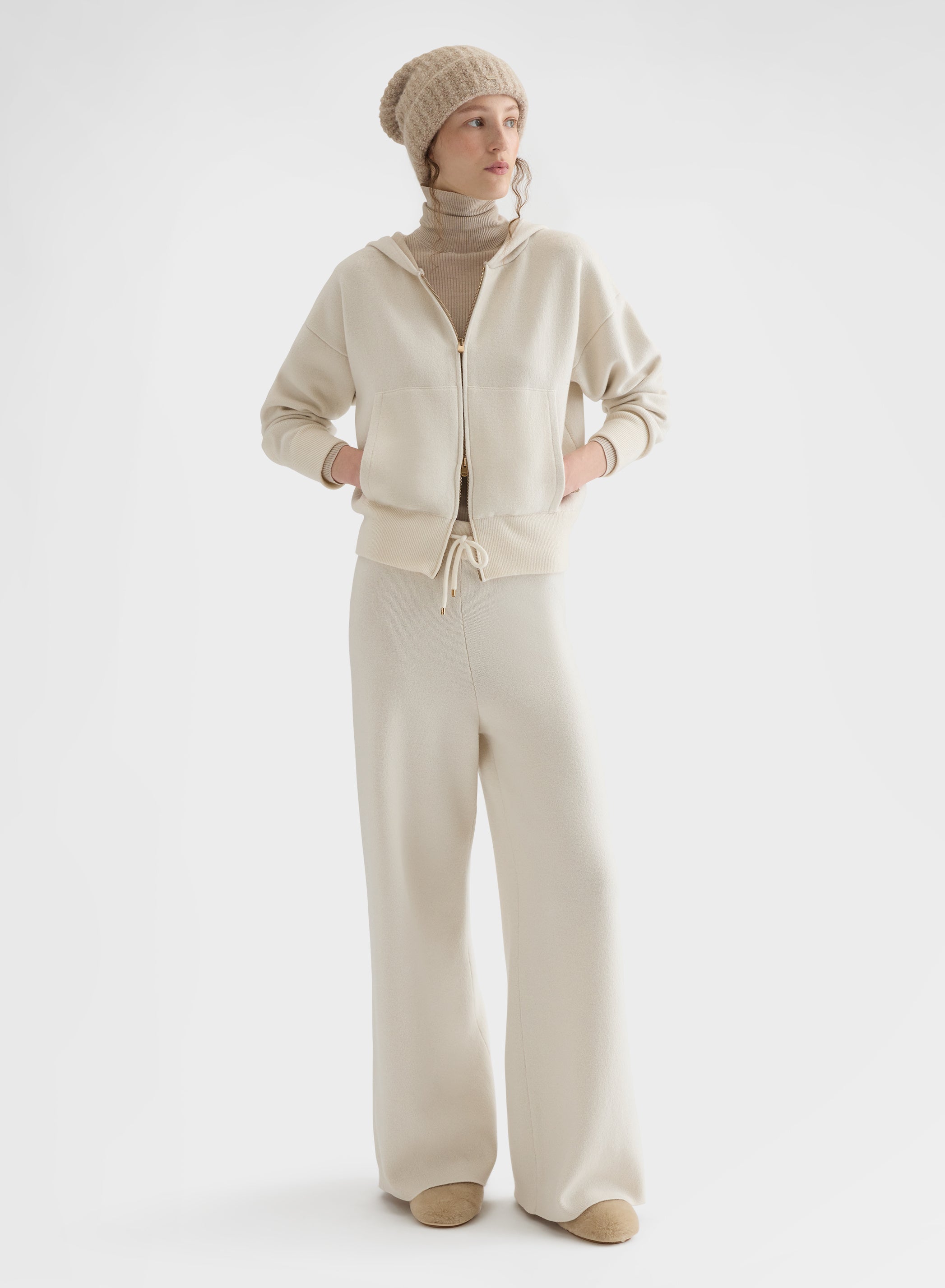 CASHMERE WOOL SILK JOGGERS WHITE