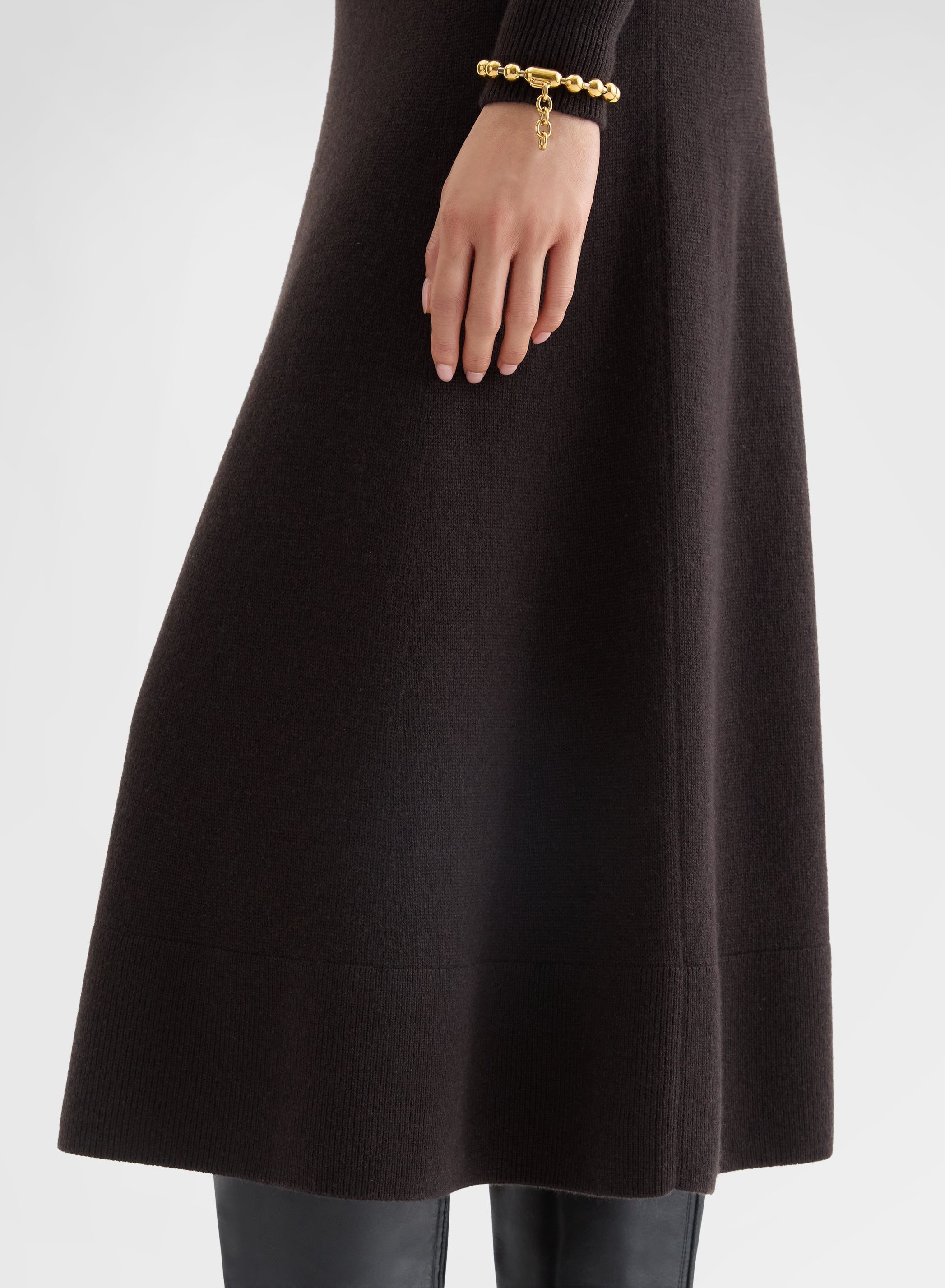 CASHMERE PLAIN KNIT HIGH WAISTED MIDI SKIRT EBONY
