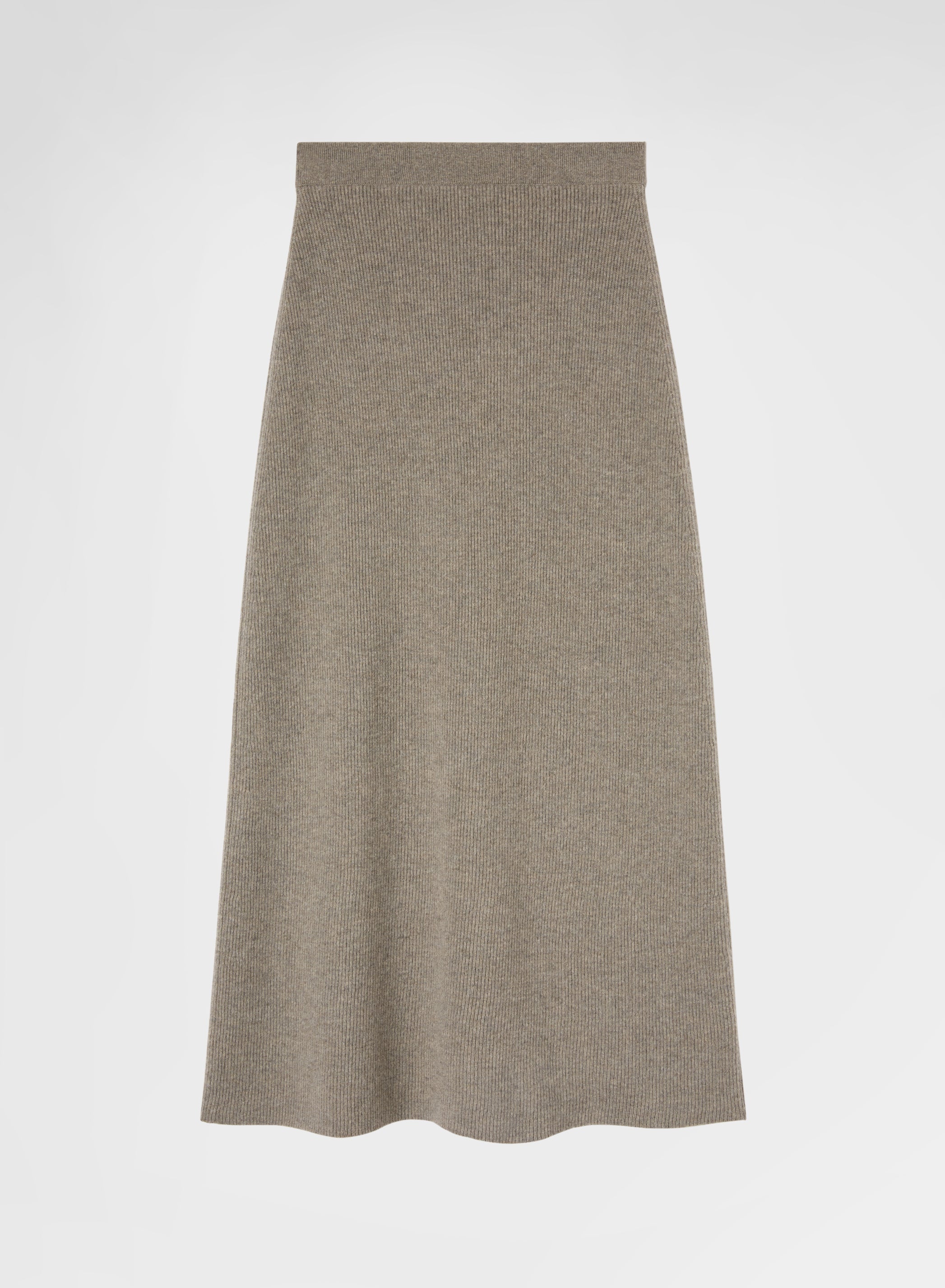 CASHMERE ENGLISH RIB HIGH WAISTED MIDI SKIRT SAND