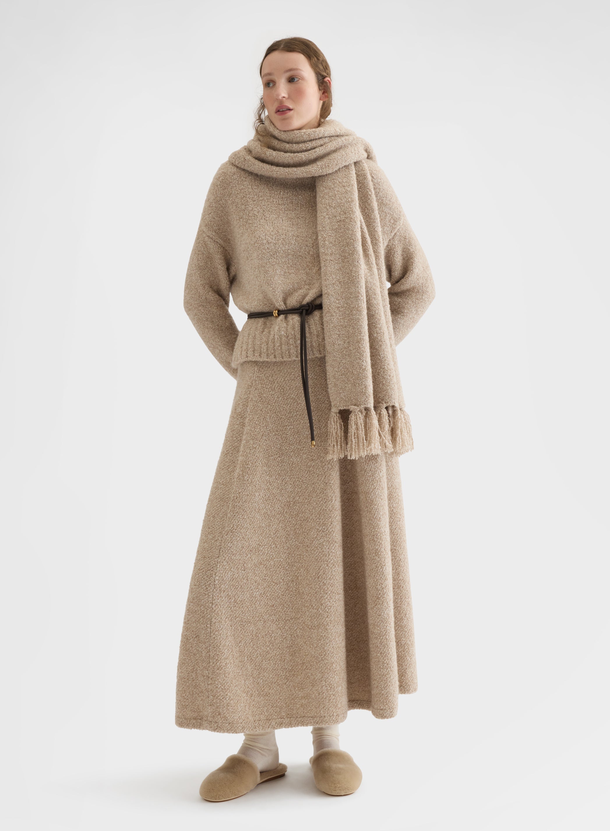 COCOON CASHMERE SILK BOUCLÉ SKIRT CHAMPAGNE