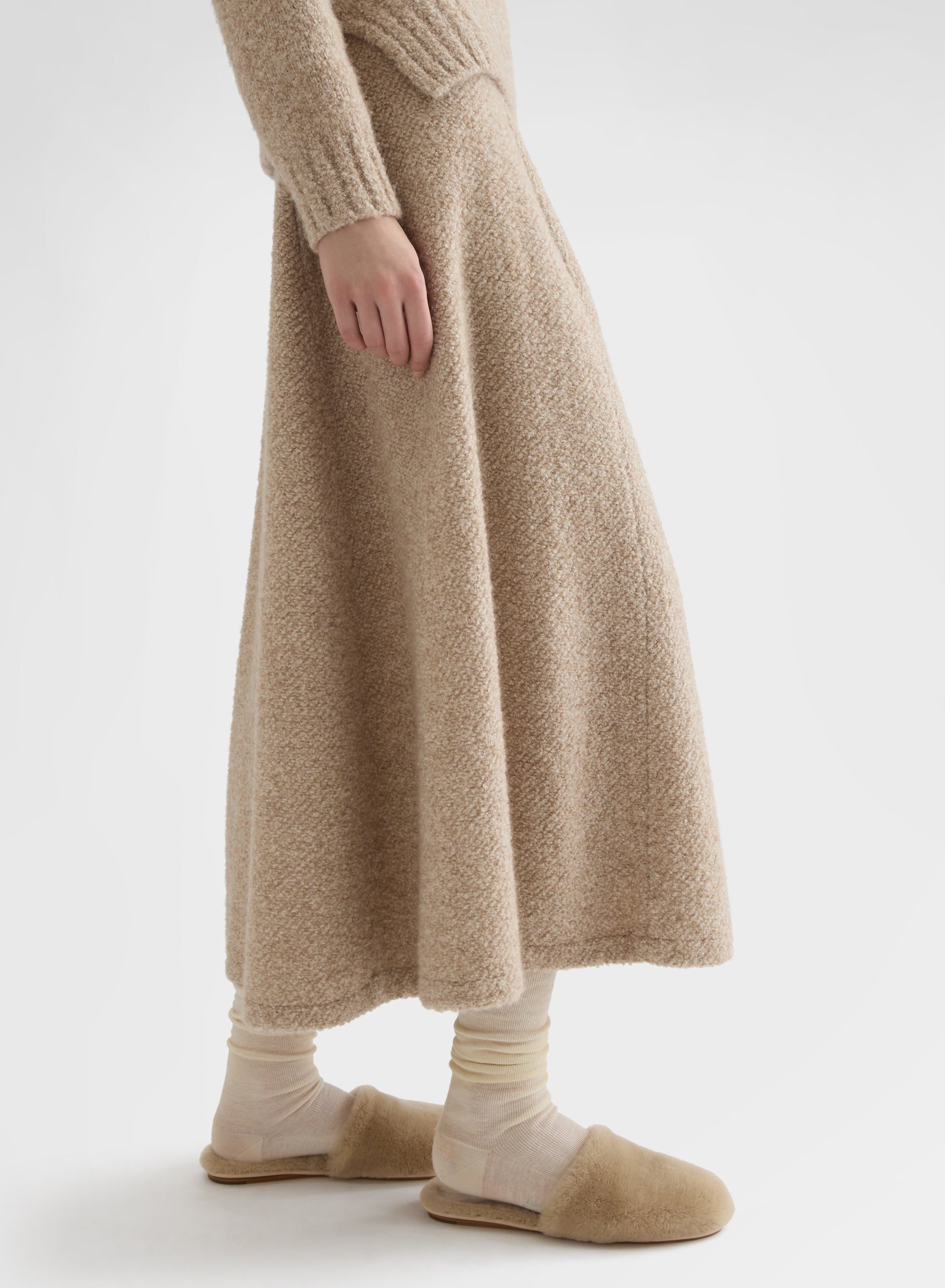 COCOON CASHMERE SILK BOUCLÉ SKIRT CHAMPAGNE