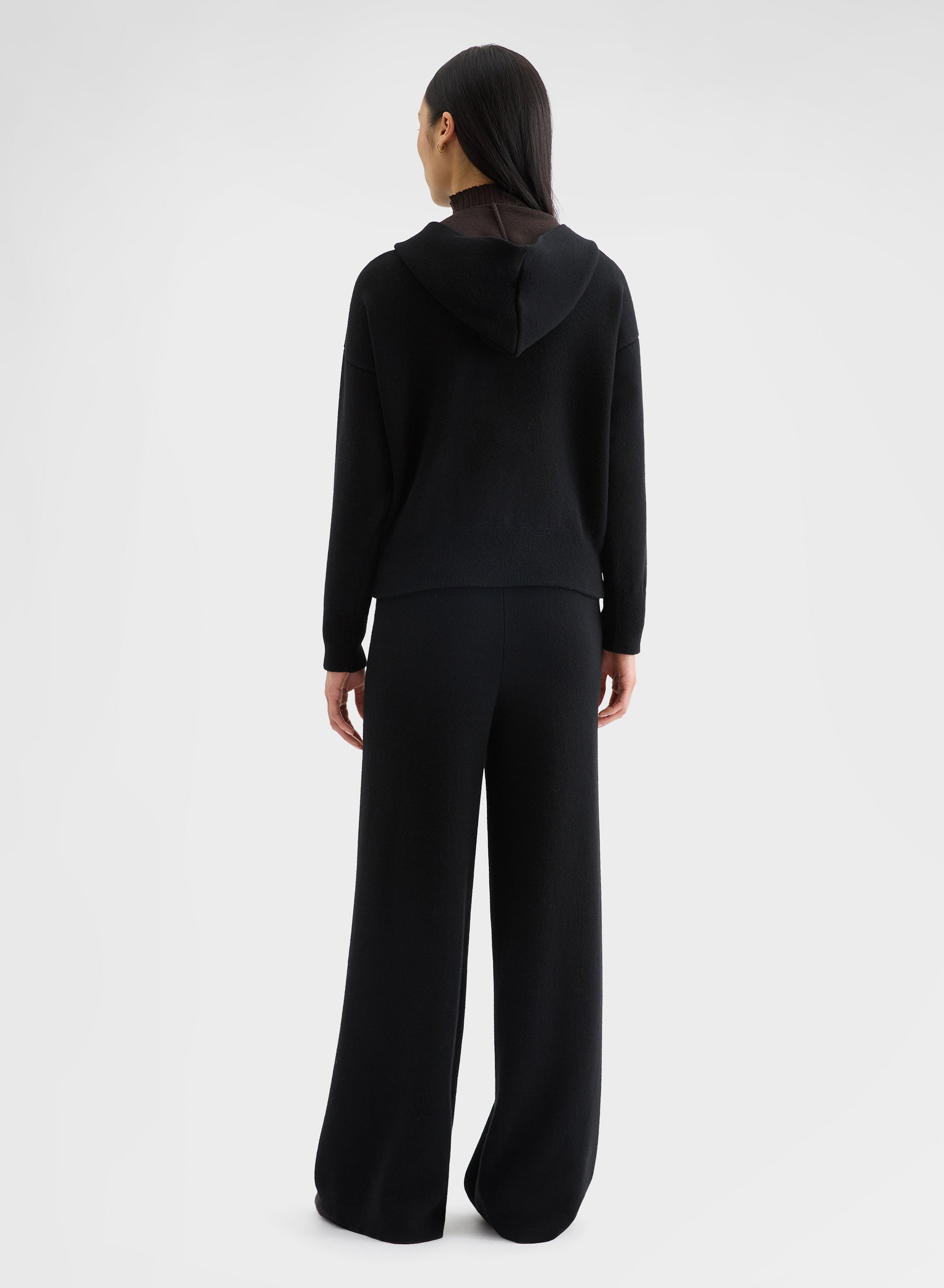 CASHMERE WOOL SILK ZIP-THROUGH HOODIE BLACK