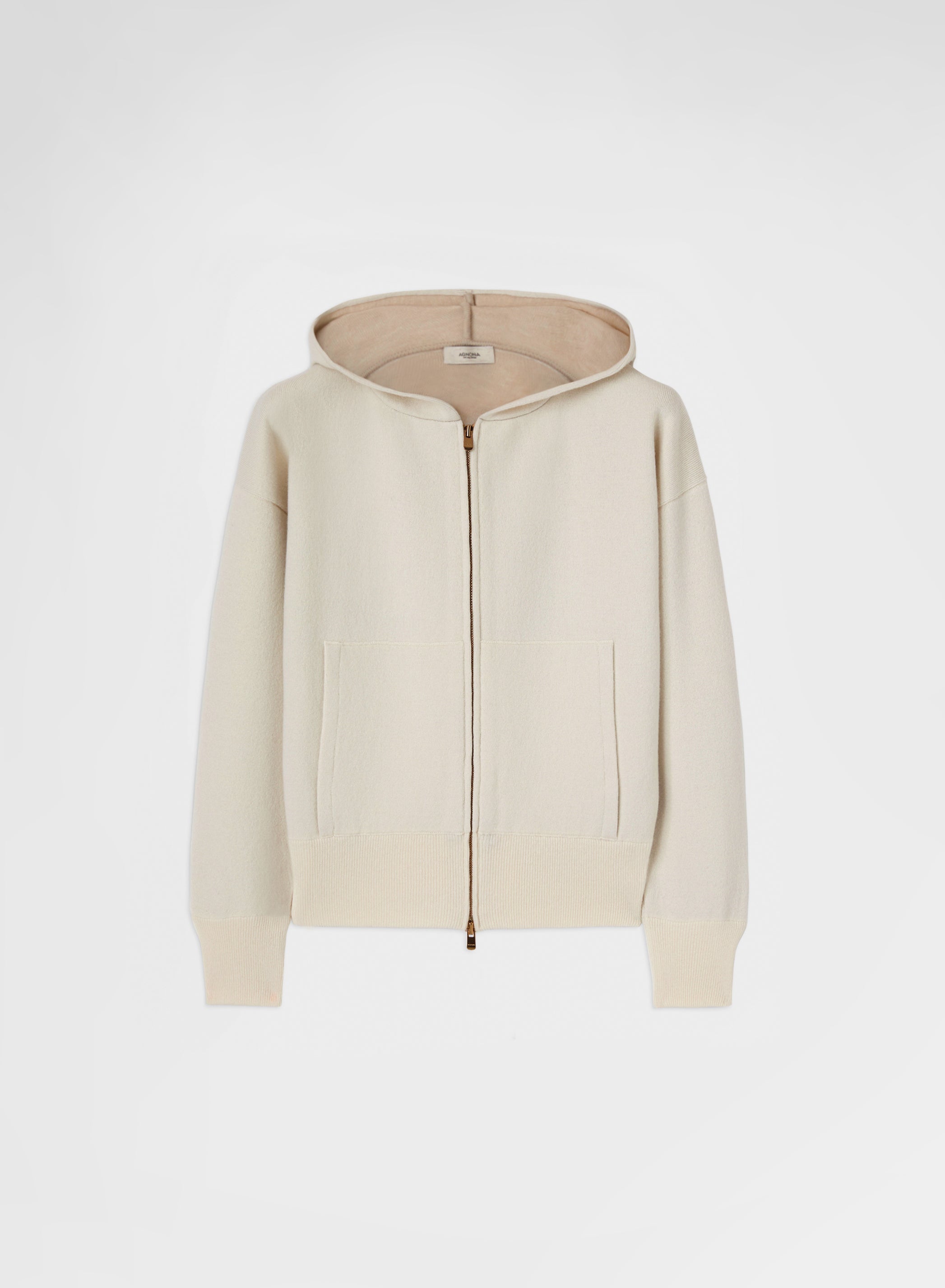 CASHMERE WOOL SILK ZIP-THROUGH HOODIE WHITE