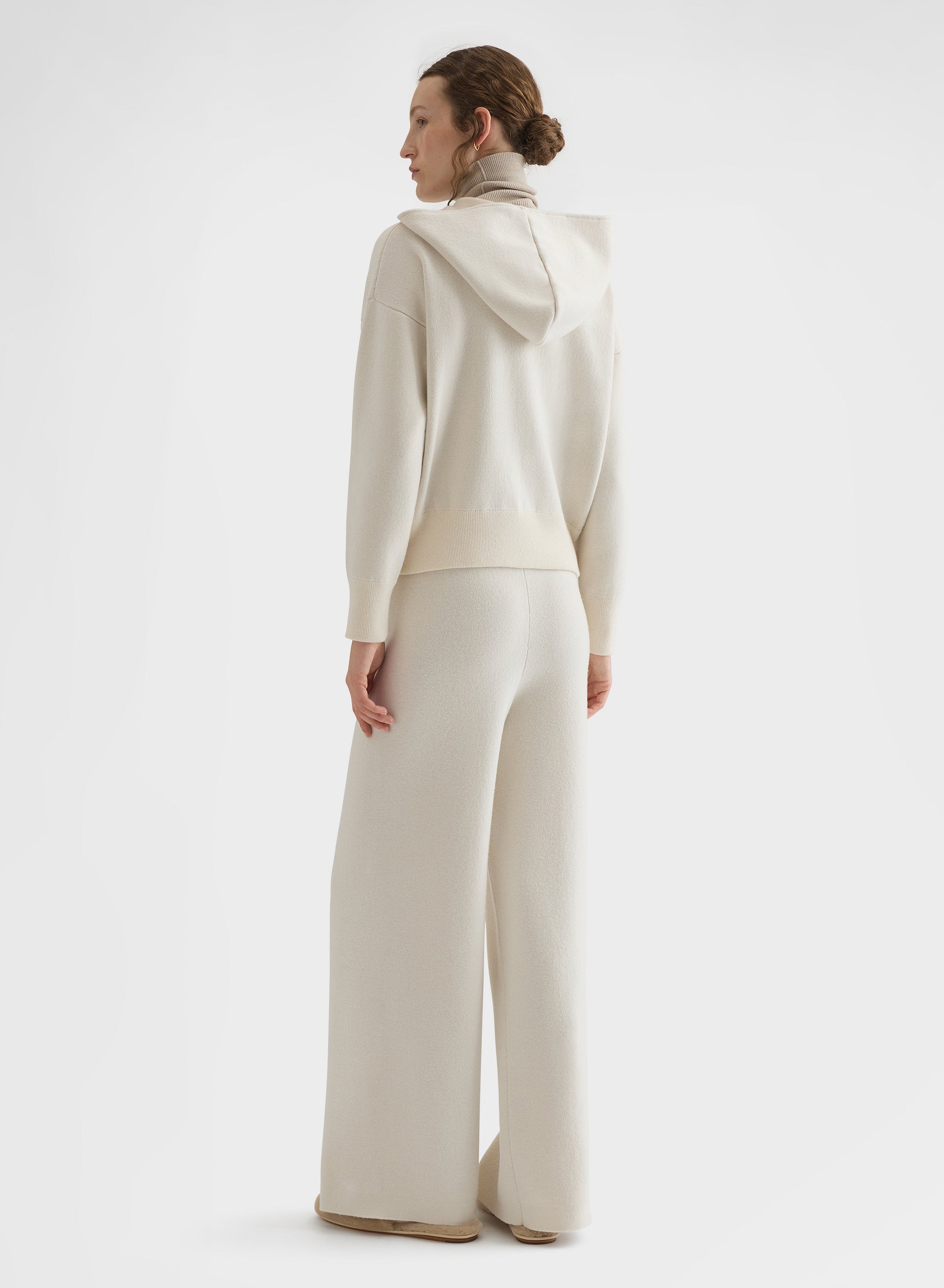 CASHMERE WOOL SILK ZIP-THROUGH HOODIE WHITE