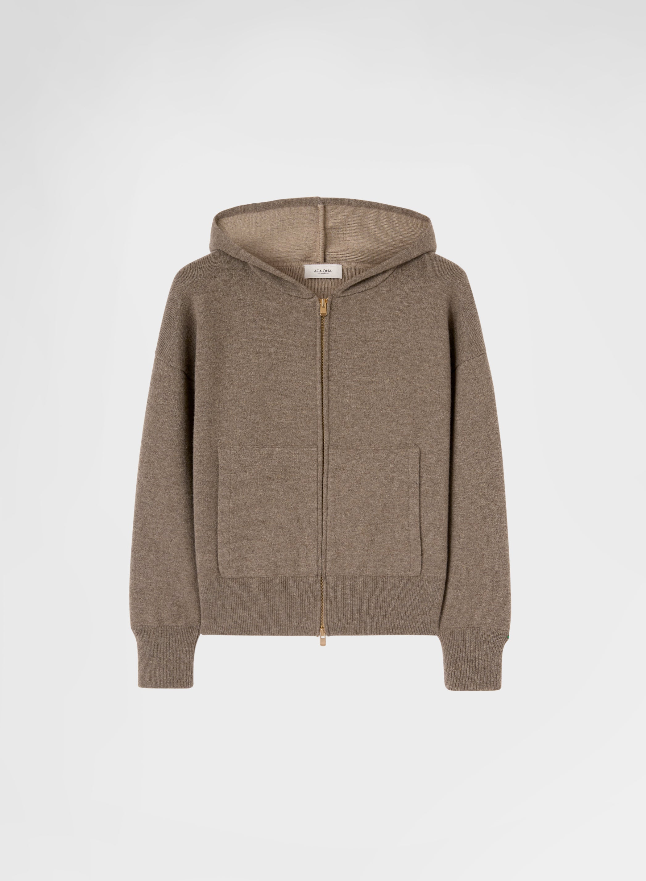 CASHMERE WOOL SILK ZIP-THROUGH HOODIE MOCHA