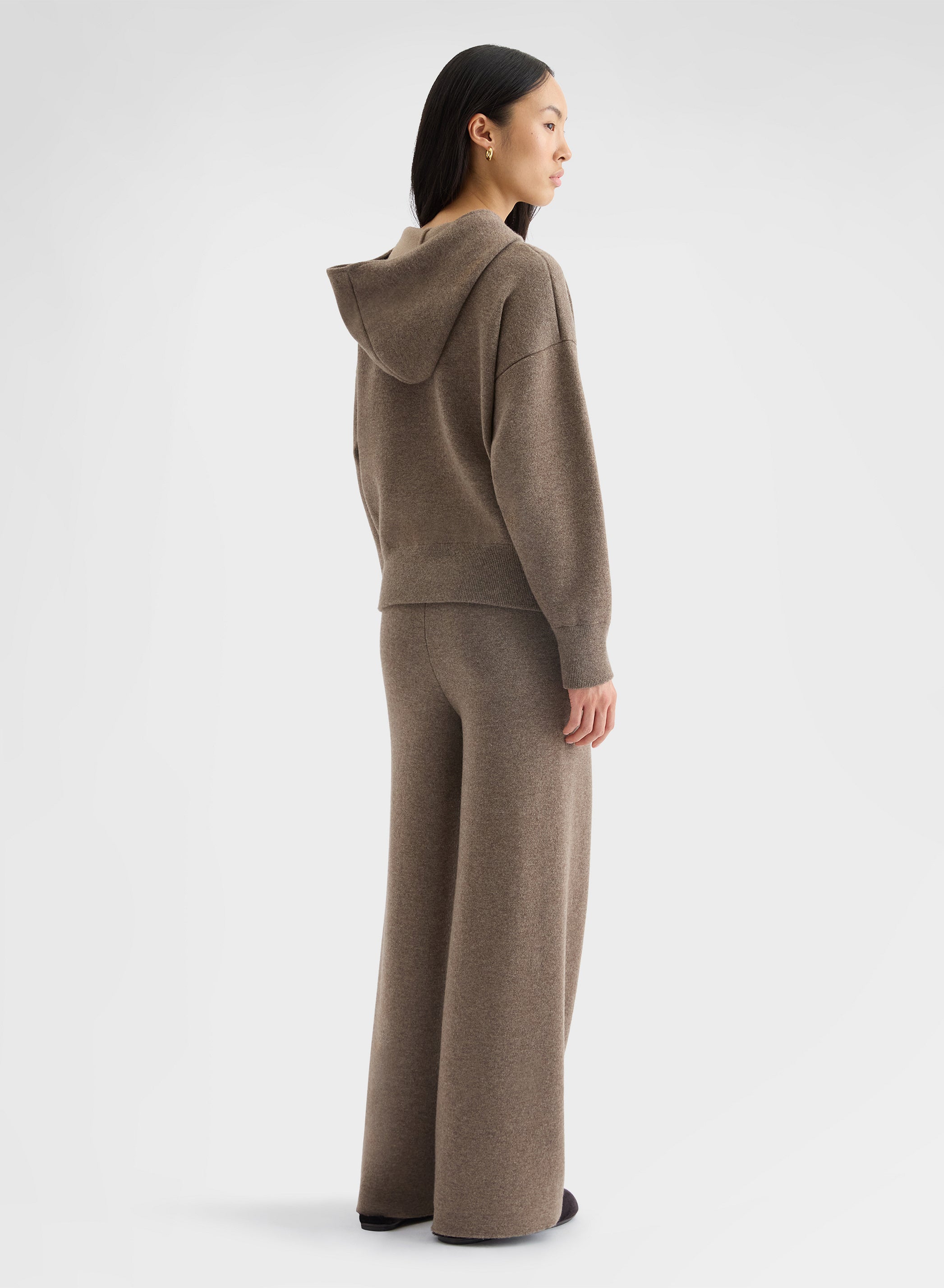CASHMERE WOOL SILK ZIP-THROUGH HOODIE MOCHA