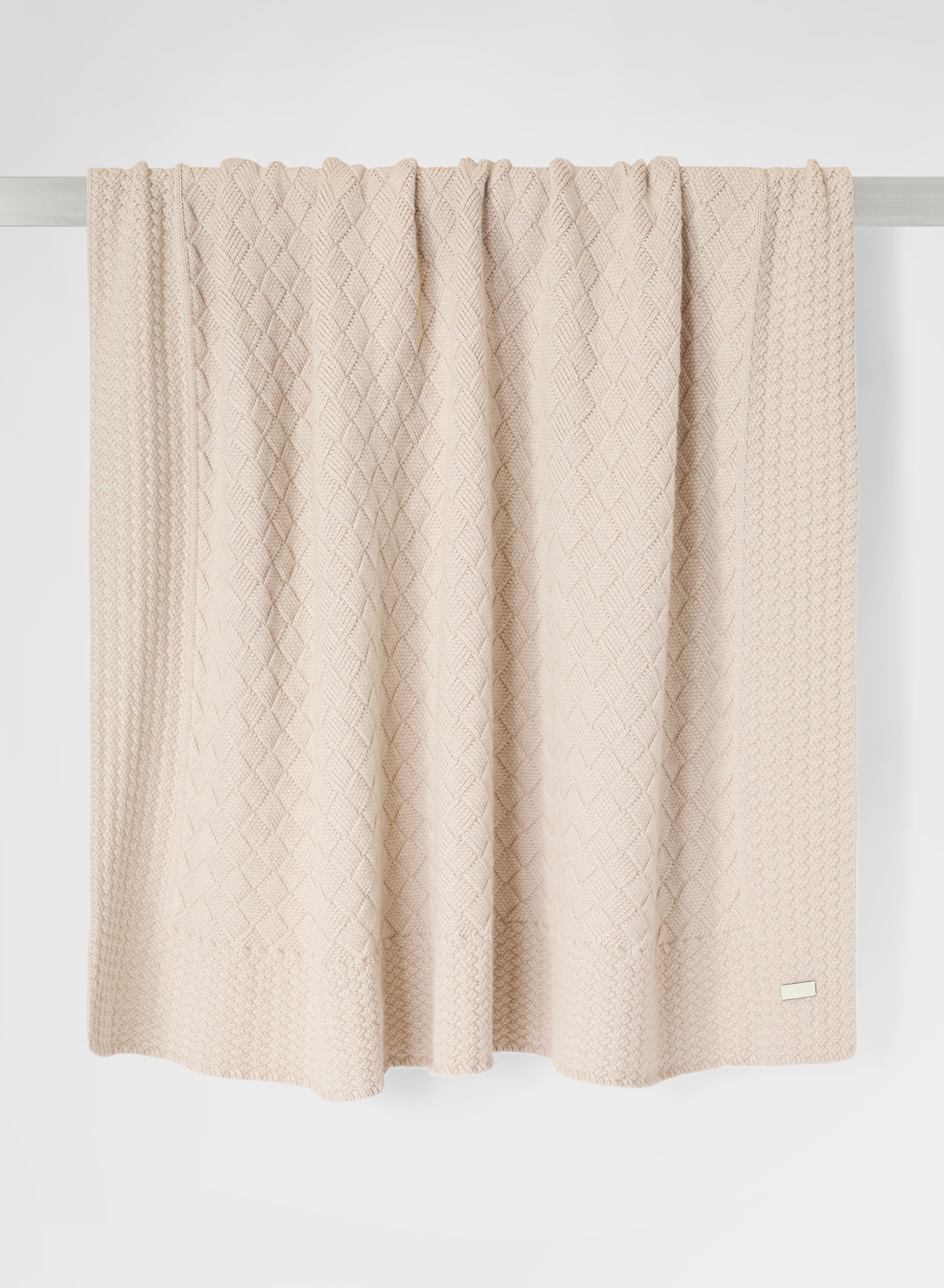 CROCHET CASHMERE KNITTED PLAID GREIGE