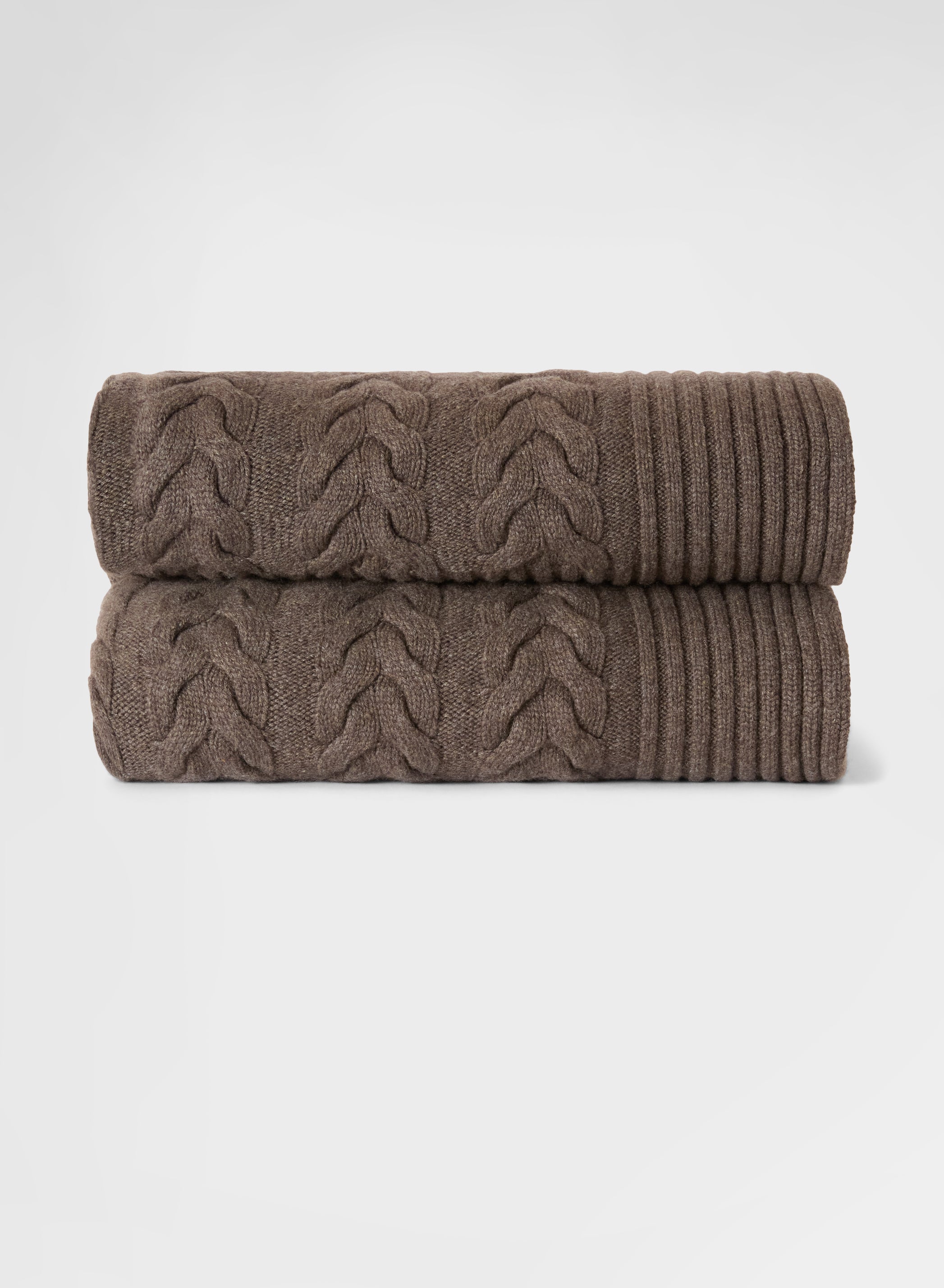 CASHMERE CABLE PLAID MOCHA