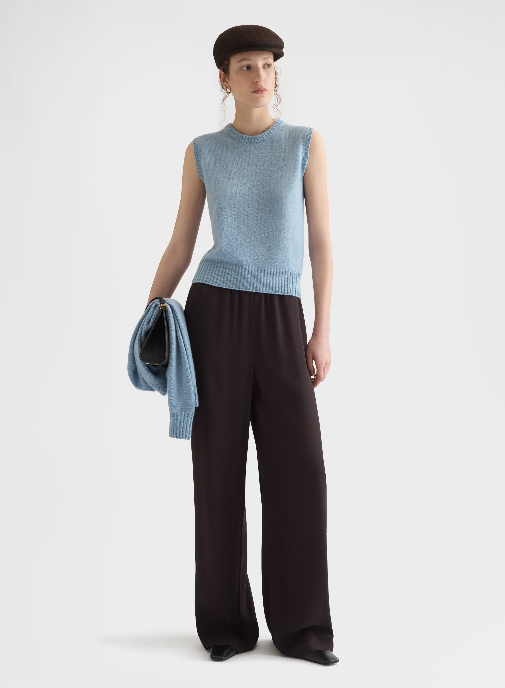 CASHMERE PLAIN KNIT LIPSTICK CREWNECK TOP DARK POWDER