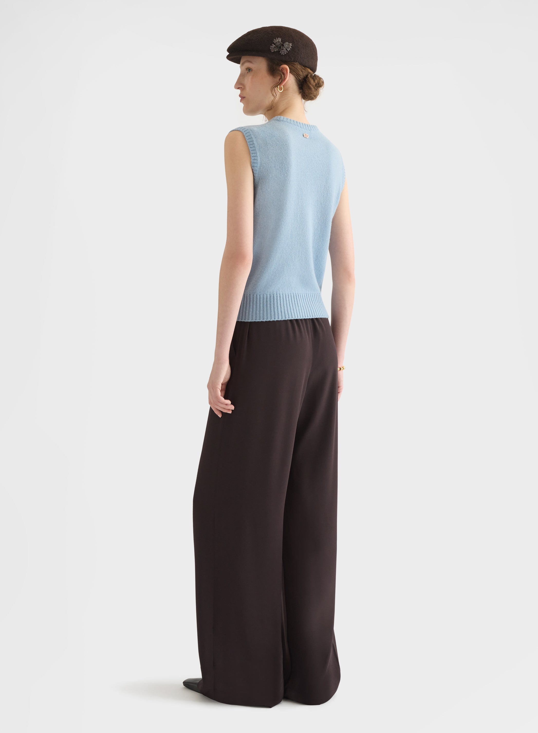 CASHMERE PLAIN KNIT LIPSTICK CREWNECK TOP DARK POWDER