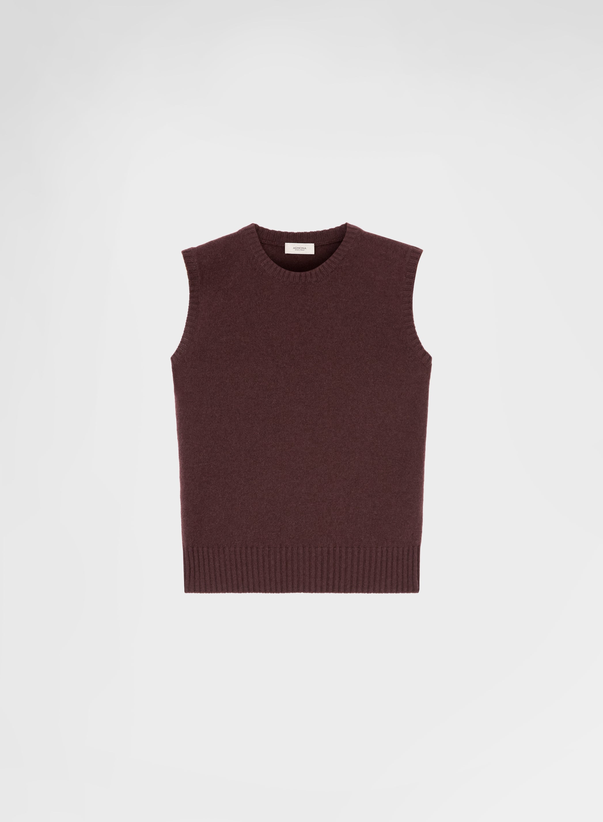 CASHMERE PLAIN KNIT LIPSTICK CREWNECK TOP BURGUNDY