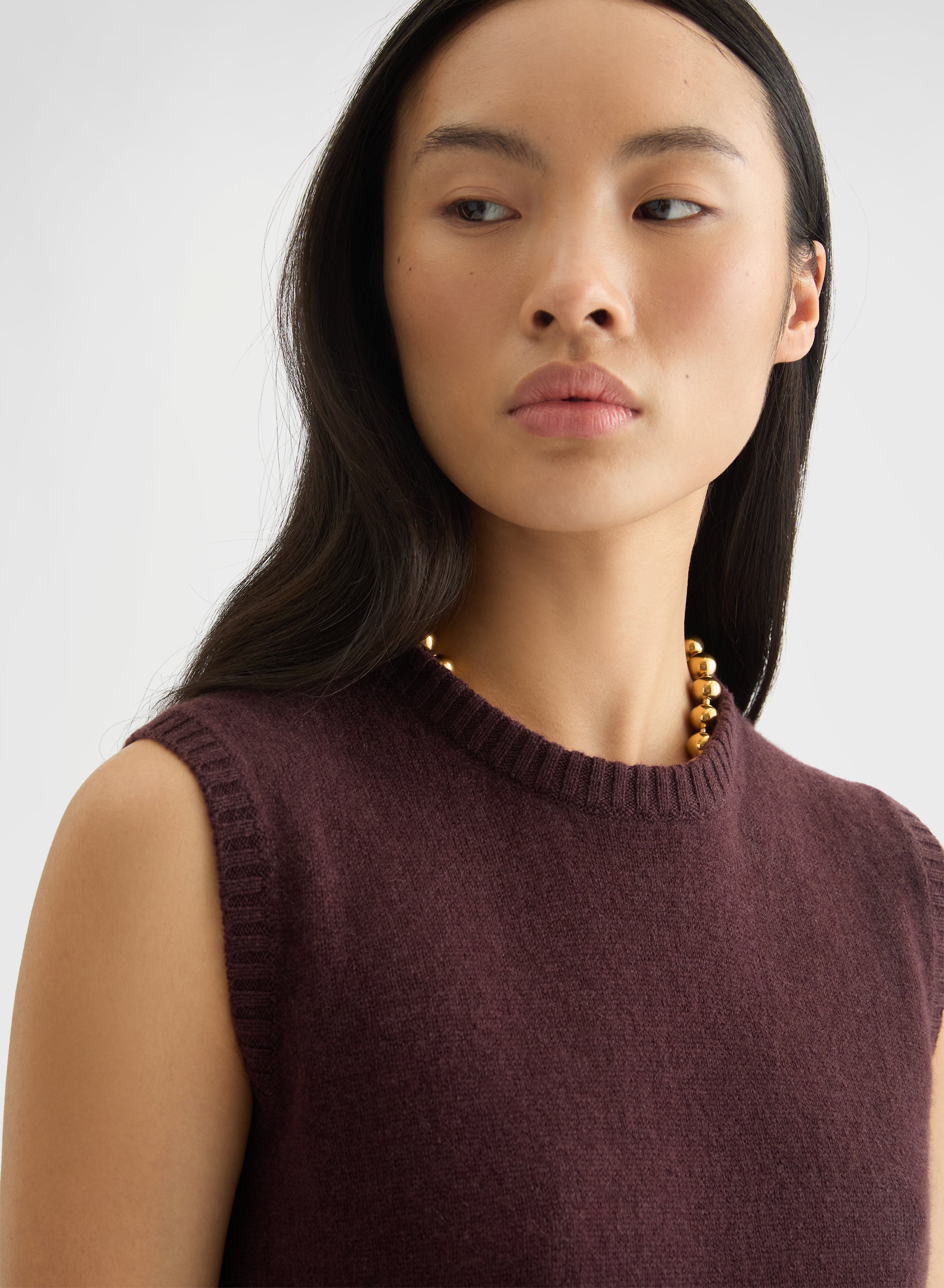 CASHMERE PLAIN KNIT LIPSTICK CREWNECK TOP BURGUNDY